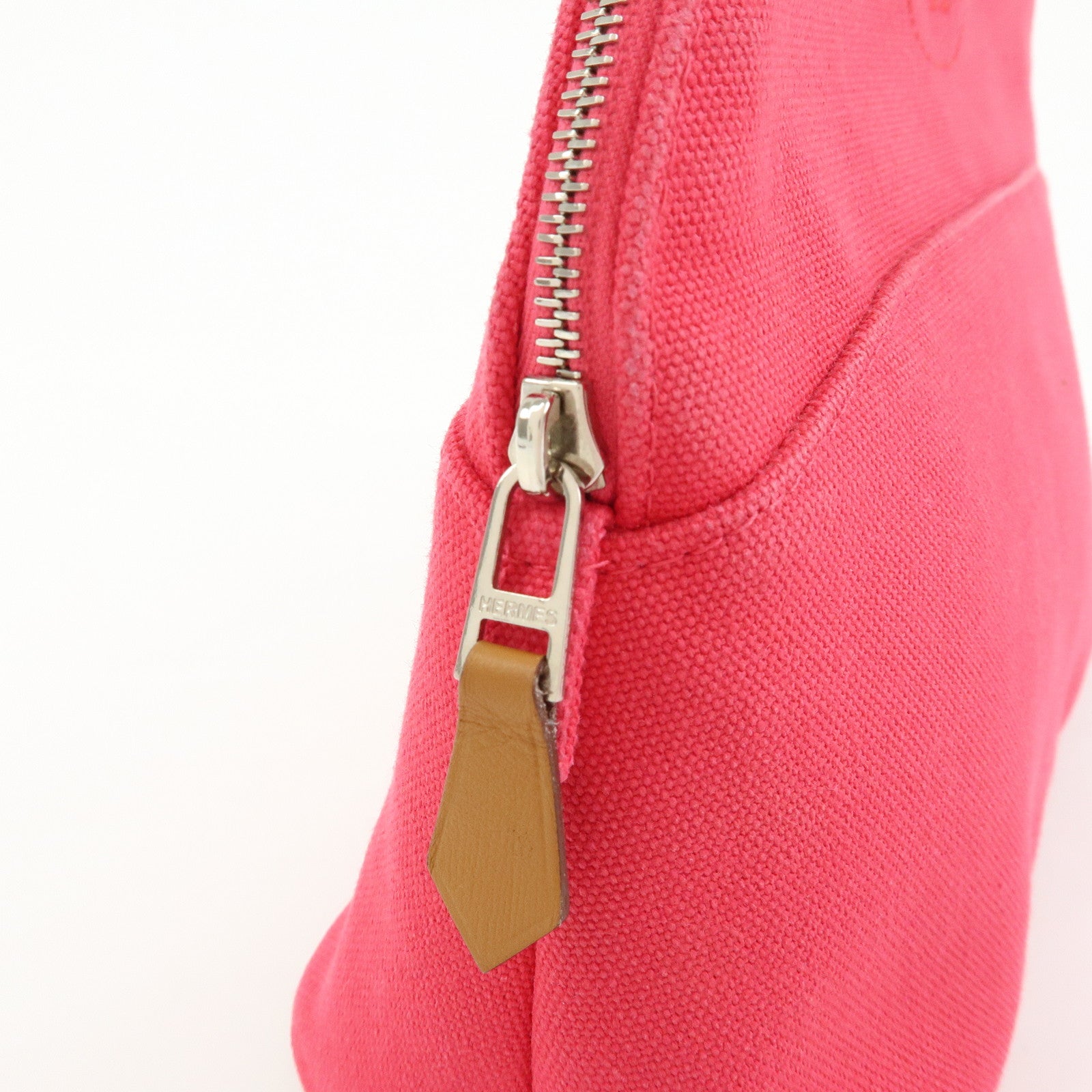 HERMES Bolide MM Cotton Leather Pouch Cosmetic Case Pink Orange