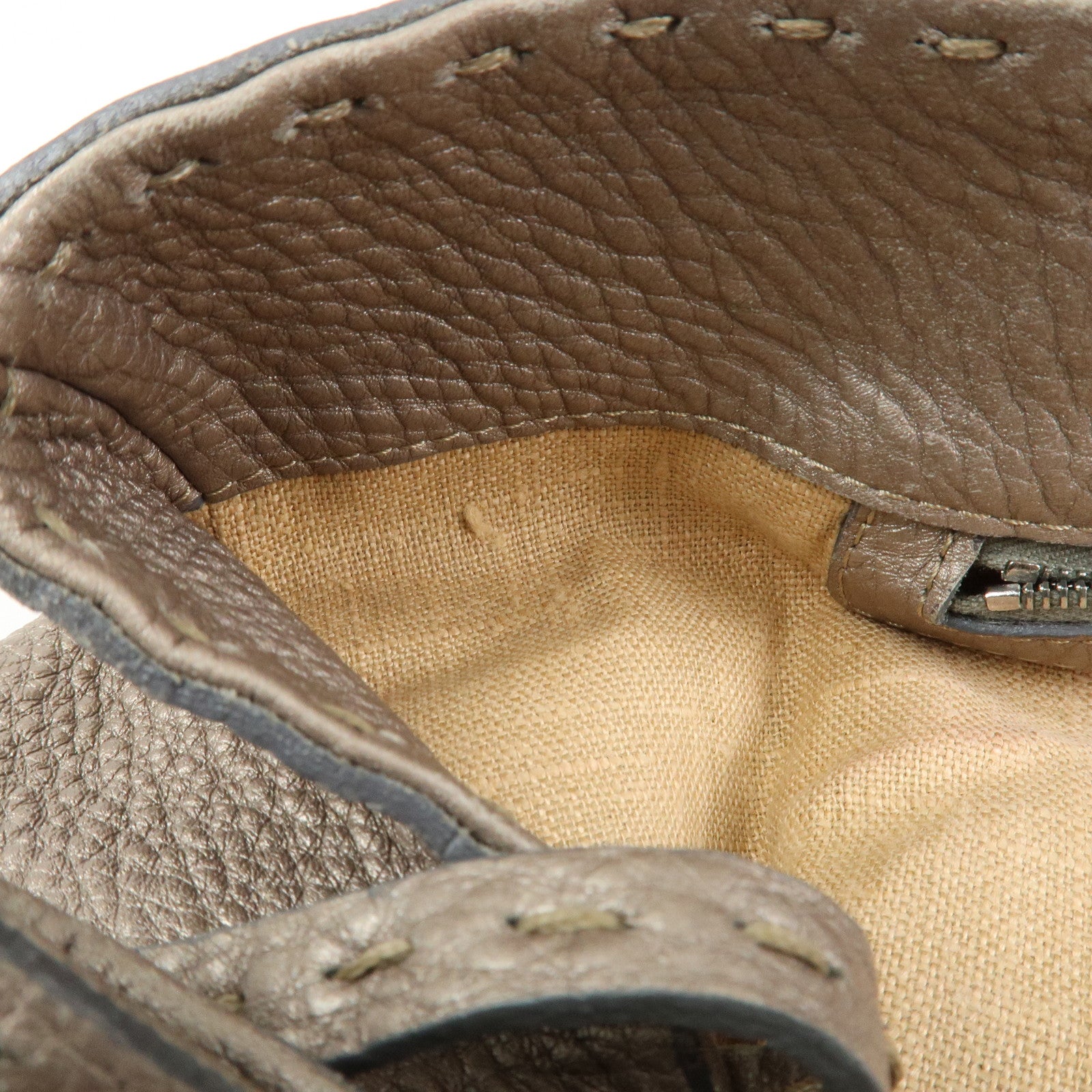 FENDI Seleria Linda Leather Shoulder Bag Hand Bag Greige 8BR442