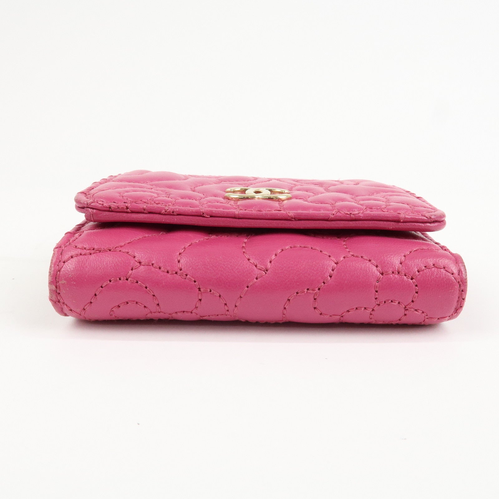 CHANEL Camellia No.5 Lamb Skin Leather Compact Wallet Pink A70615