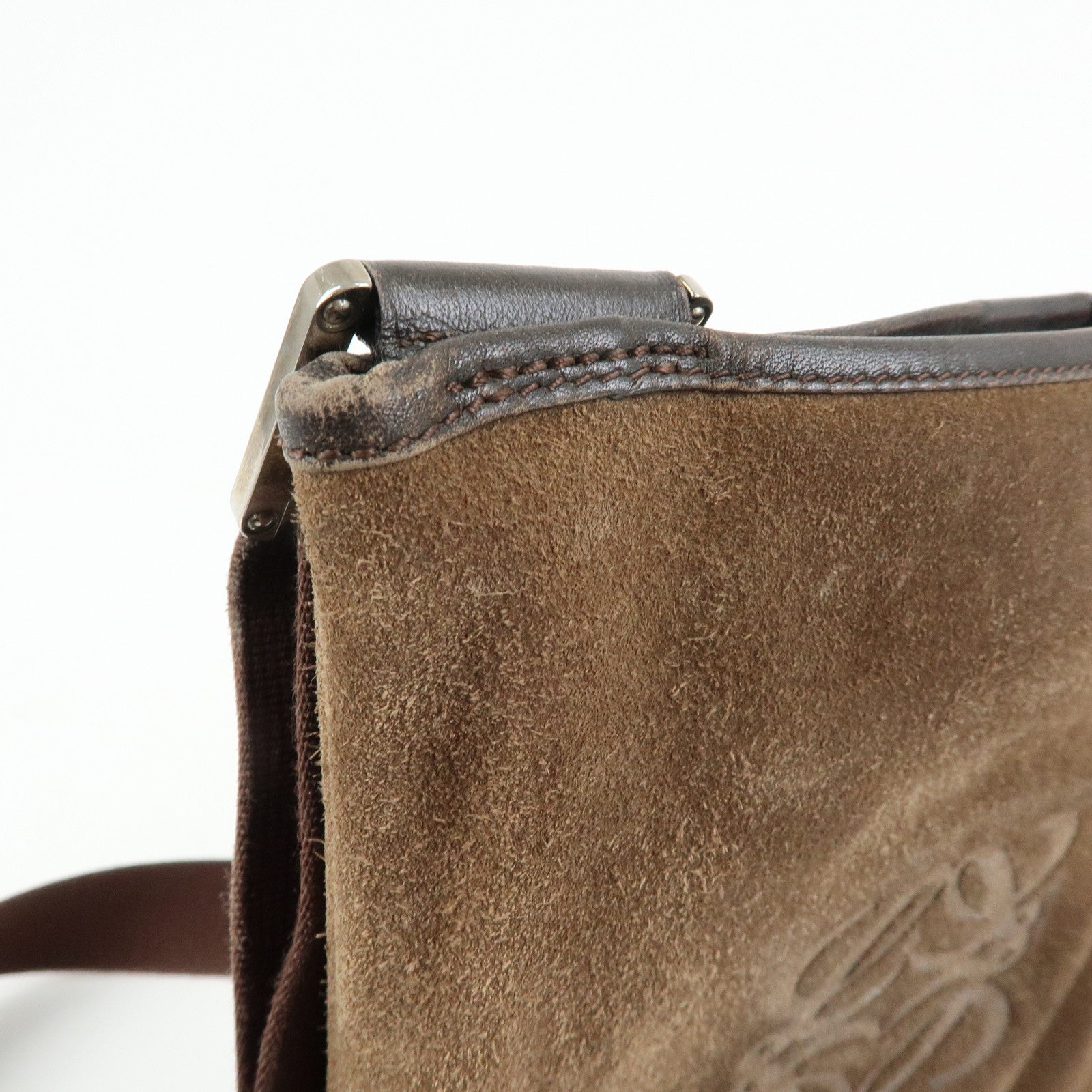LOEWE Anagram Suede Leather Shoulder Bag Crossbody Bag Brown