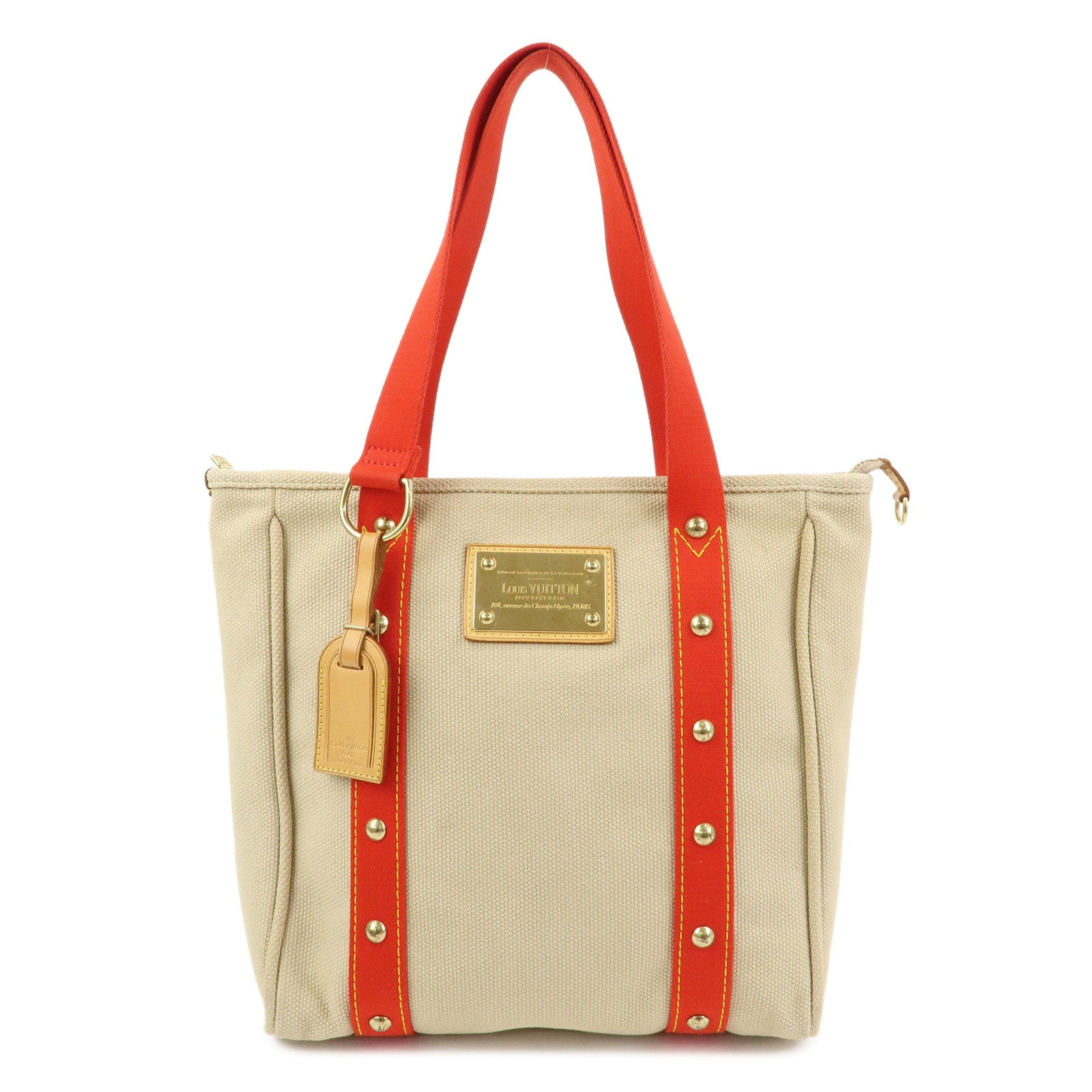 Louis Vuitton Antigua Cabas MM Canvas Leather Tote Bag Beige M40035