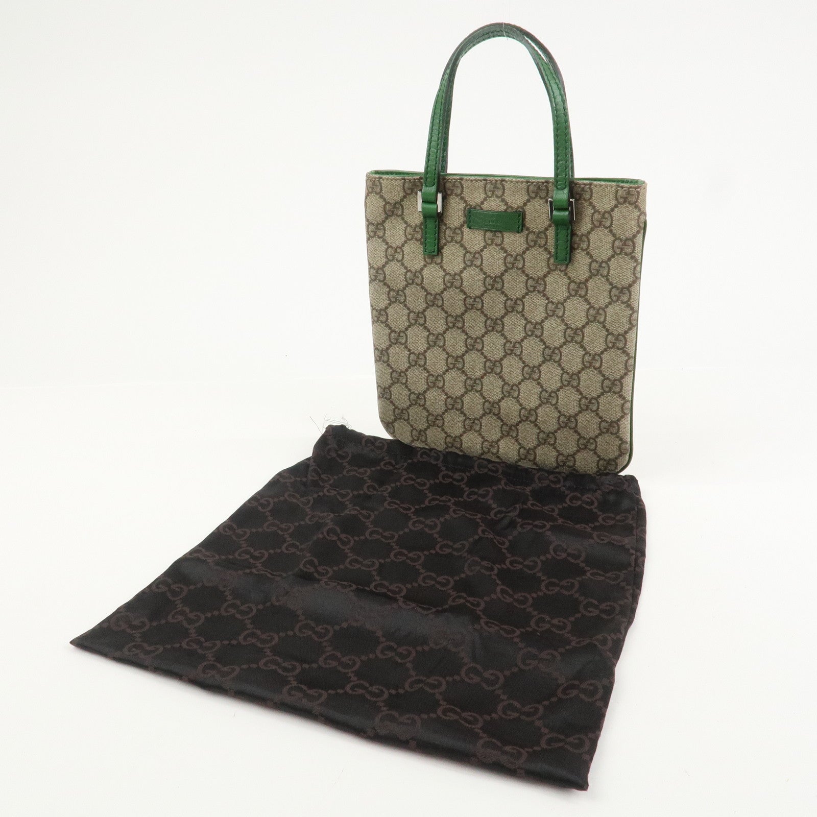 GUCCI GG Supreme Leather Hand Bag Tote Bag Beige Green 114600