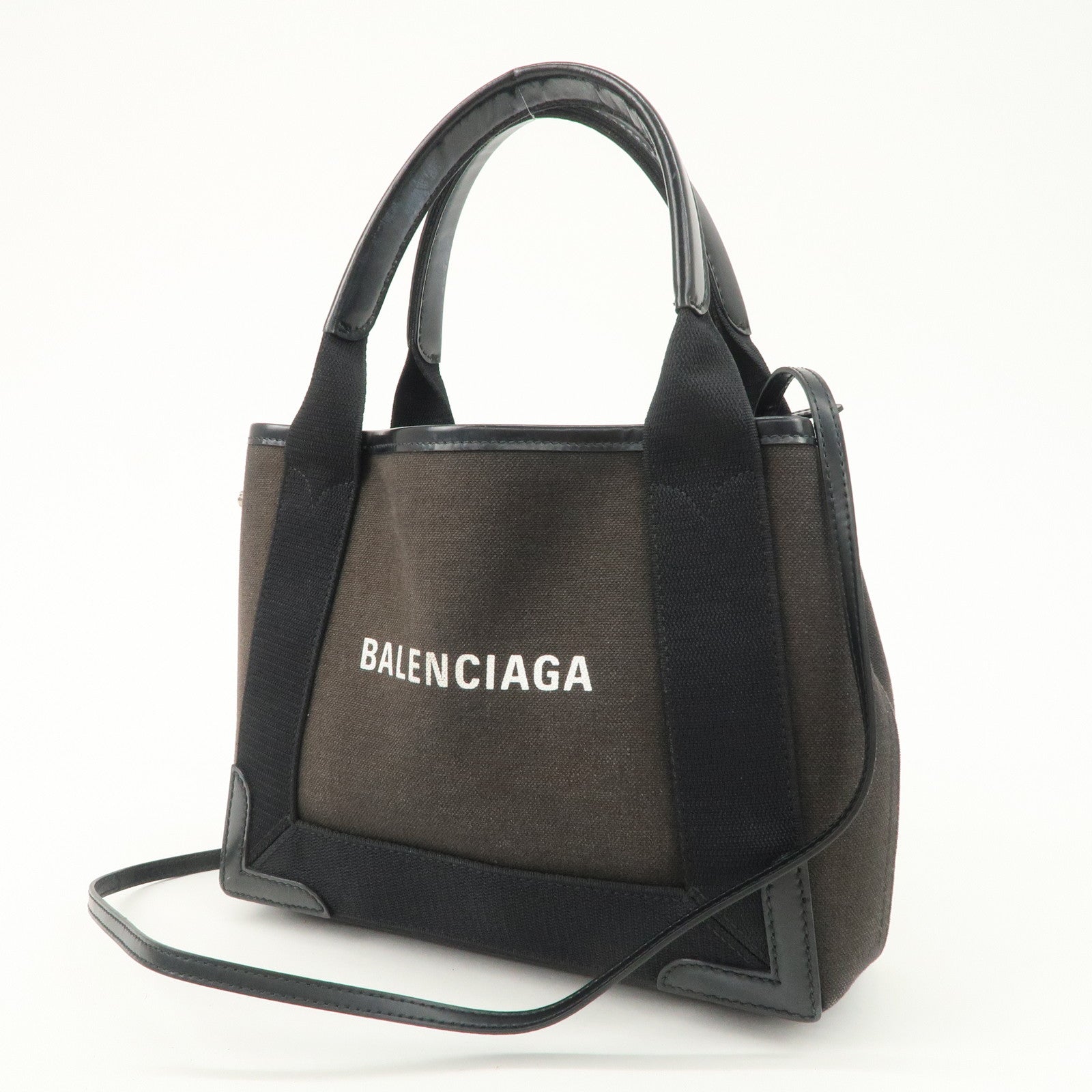 BALENCIAGA Cabas XS Canvas Leather 2Way Tote Bag Shoulder Bag Black