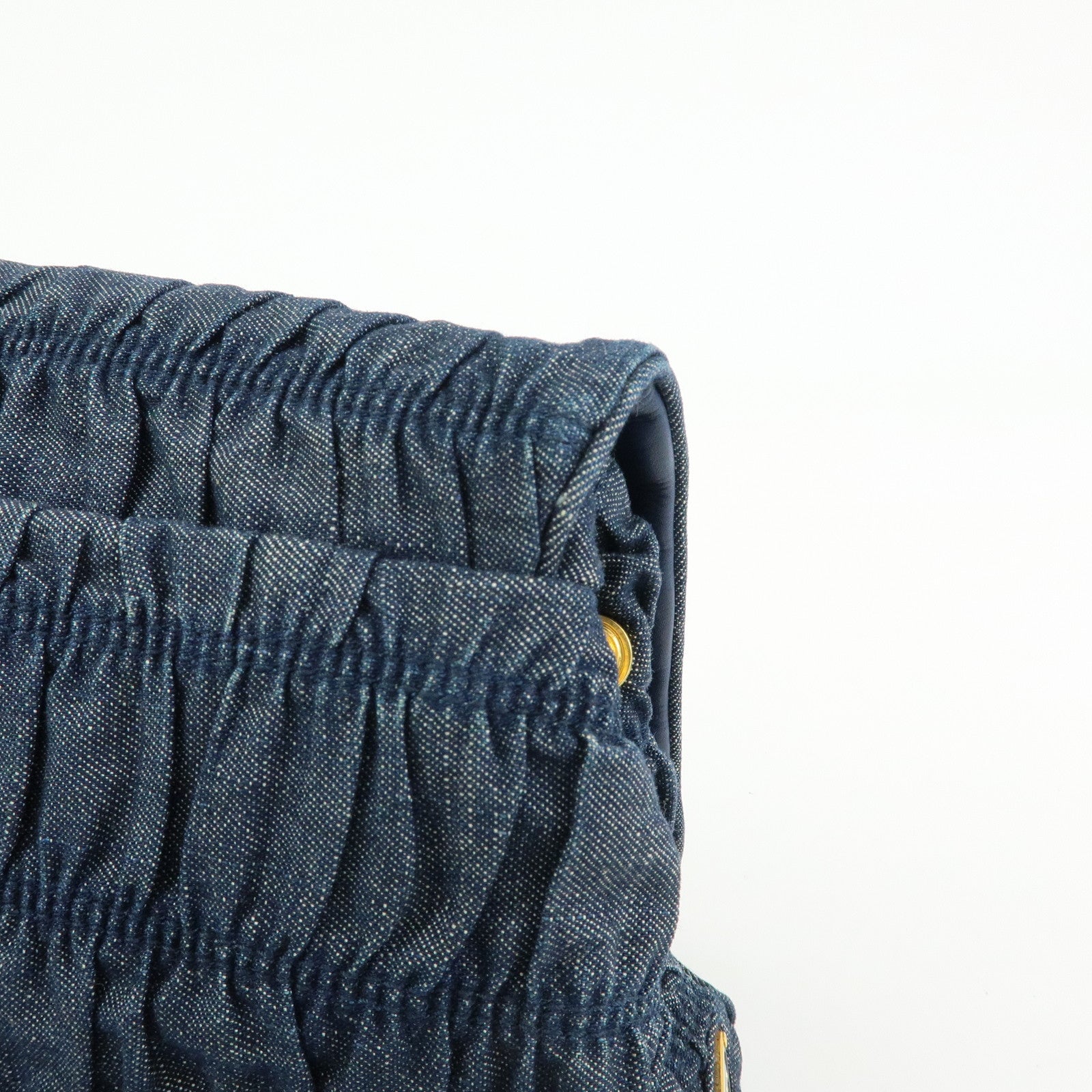 PRADA Triangle Logo Denim Clutch Bag Pouch Blue Brown