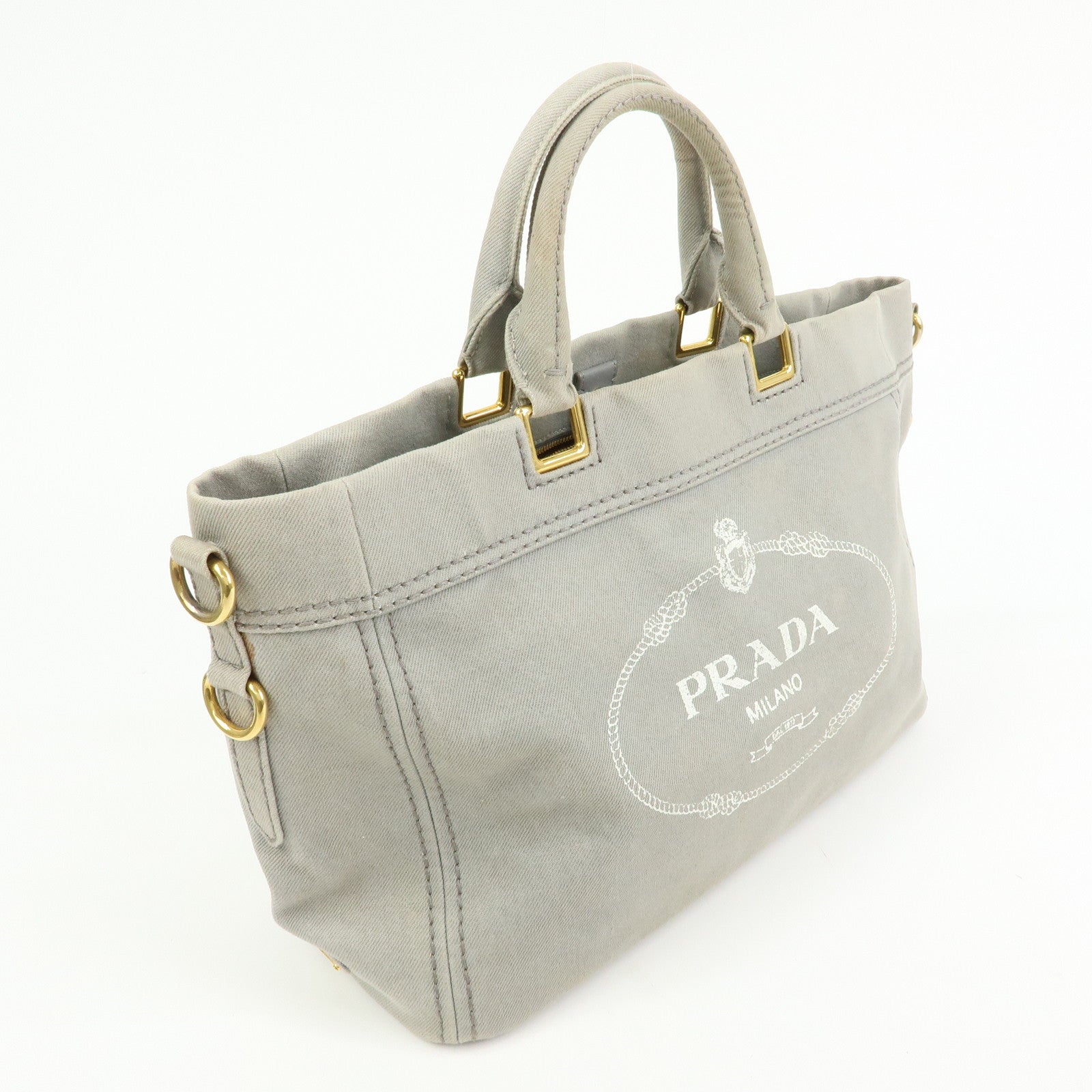 PRADA Canapa Canvas 2Way Bag Hand Bag Shoulder Bag Gray BN2069