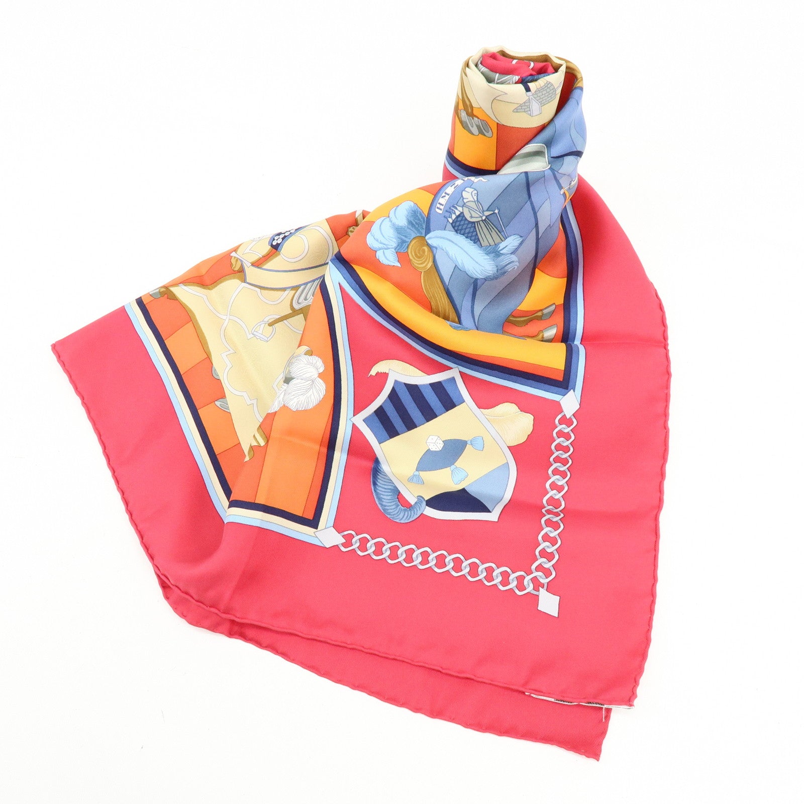 HERMES Carre 90 Silk 100% Scarf CHOCS EN PLUMES Red Orange