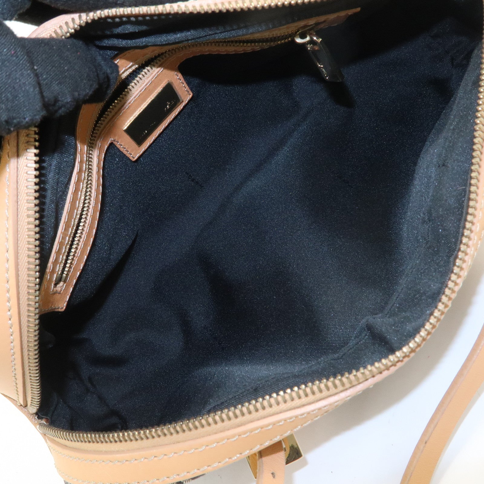 FENDI Zucchino Canvas Leather Mini Boston Bag Hand Bag Black 8BL007