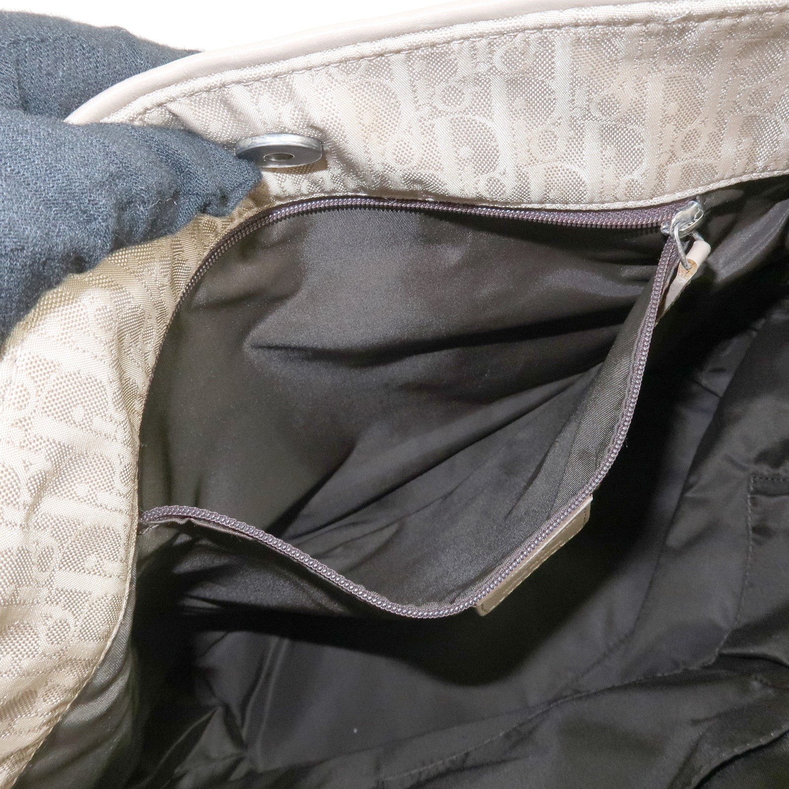 Christian Dior Trotter Canvas Leather Shoulder Bag Heart Charm Beige Used