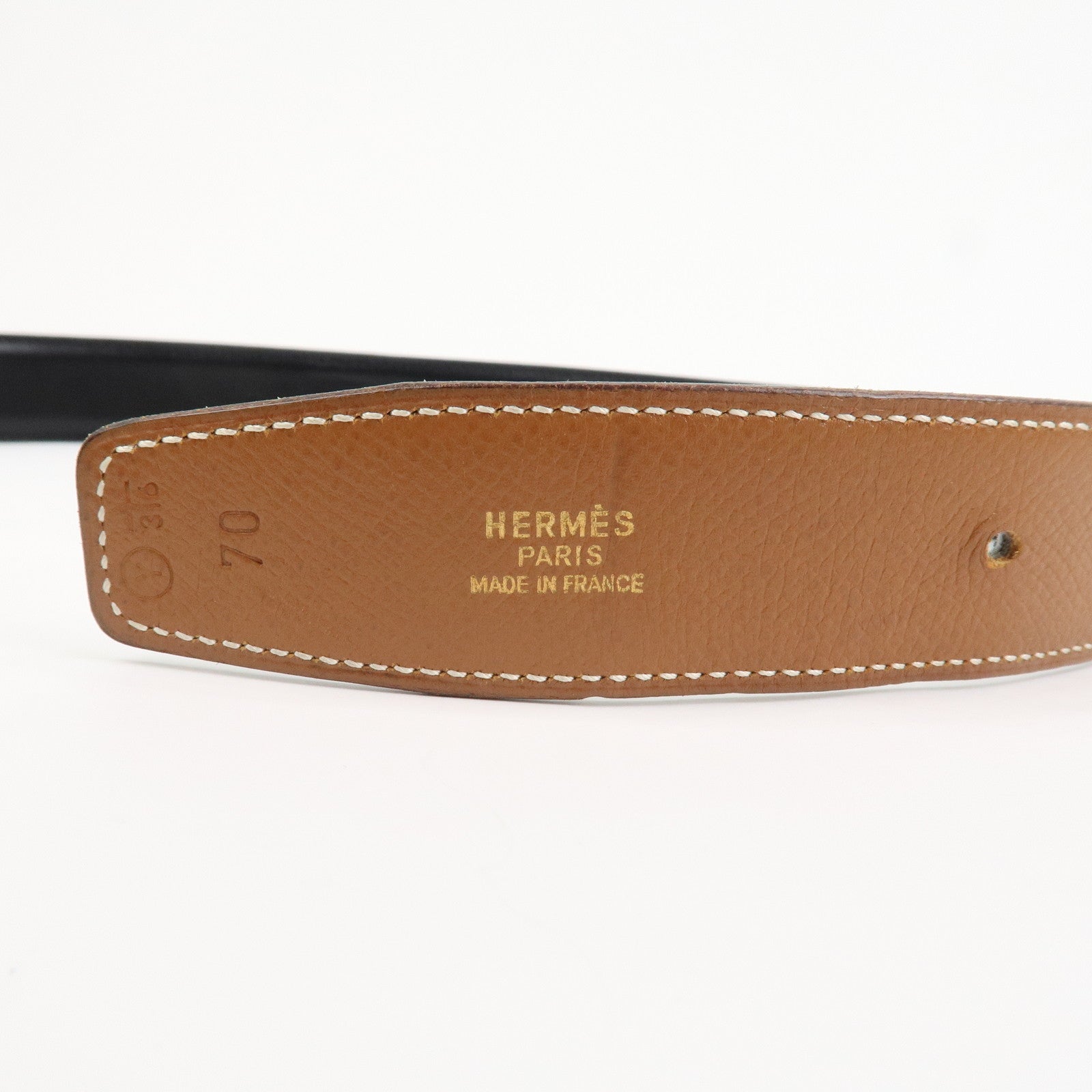 HERMES Leather H Buckle Constance Belt Reversible Black