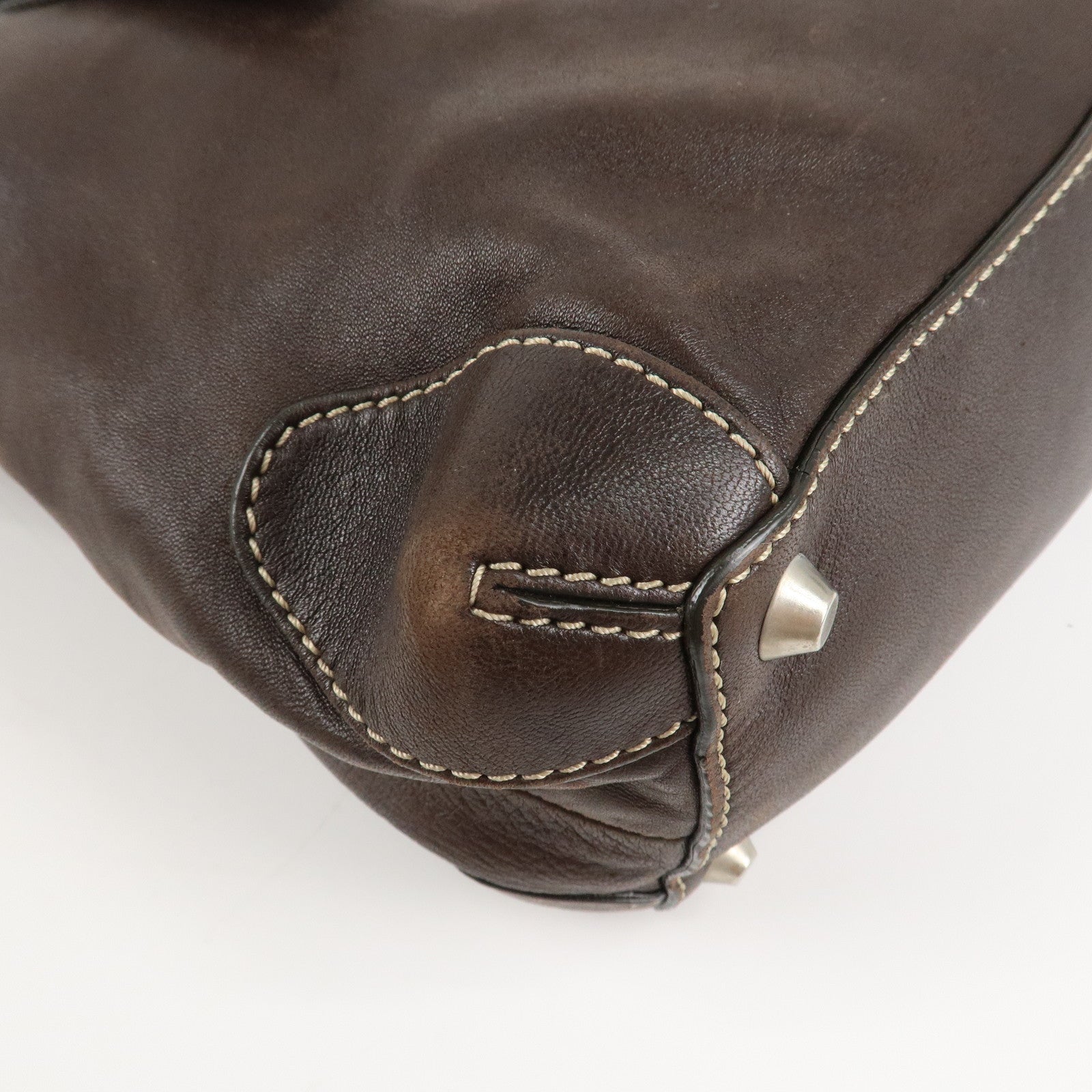 Chloe Patsy Studs Logo Leather Tote Bag Shoulder Bag Brown Used