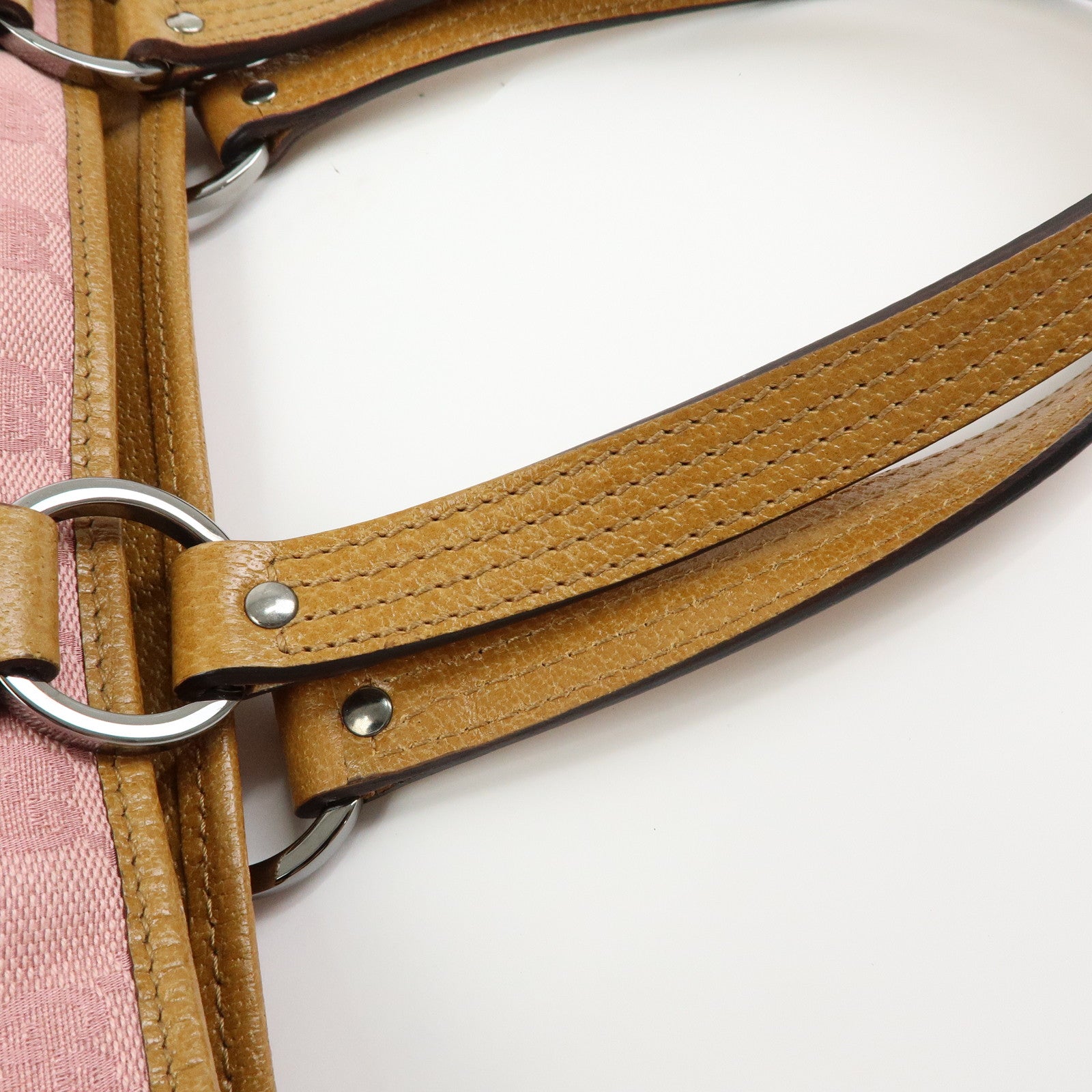 GUCCI GG Canvas Leather Tote Bag Hand Bag Pink Light Brown 113019