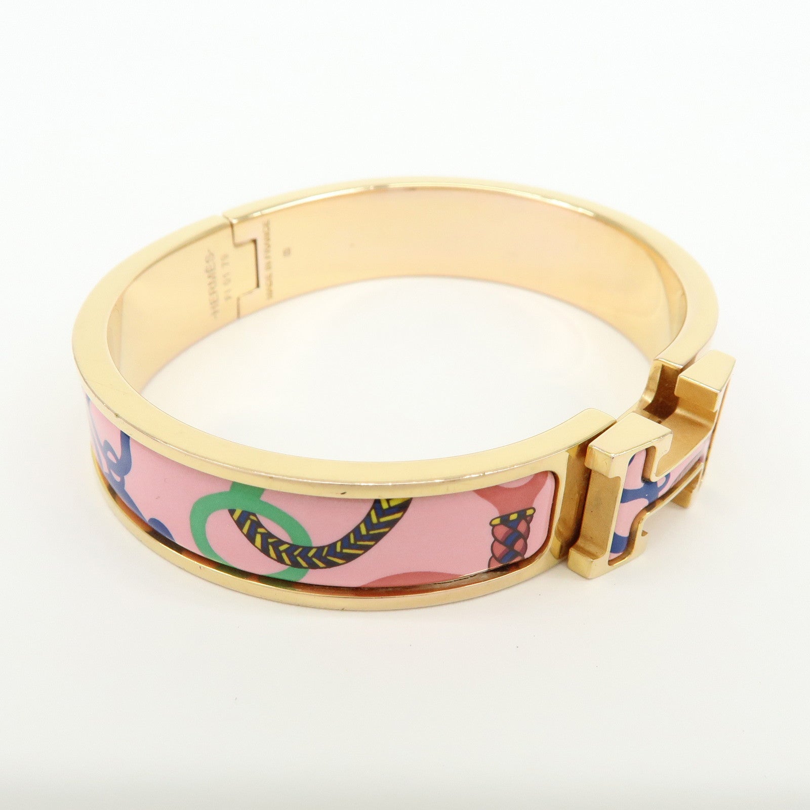HERMES Clic Clac PM Metal Bracelet Bangle Pink