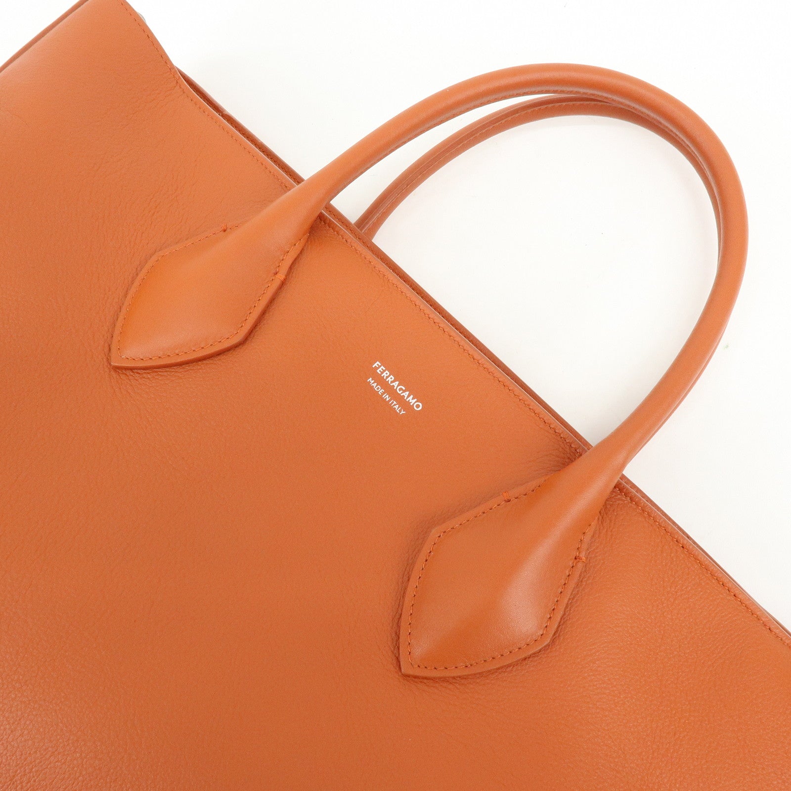 Ferragamo Logo Leather Tote Bag Hand Bag Orange