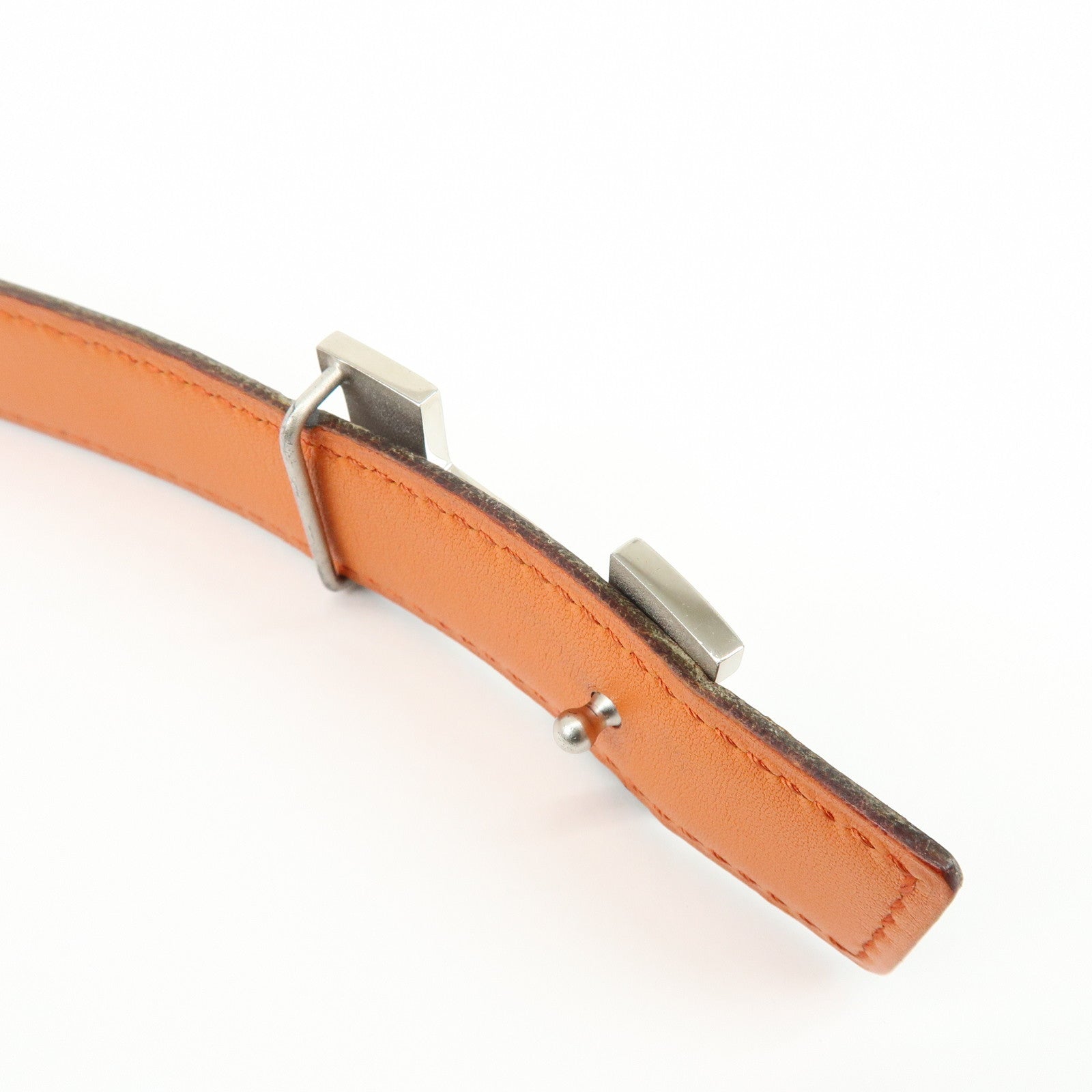 HERMES Leather H Buckle □B Stamped Reversible Constance Belt Brown