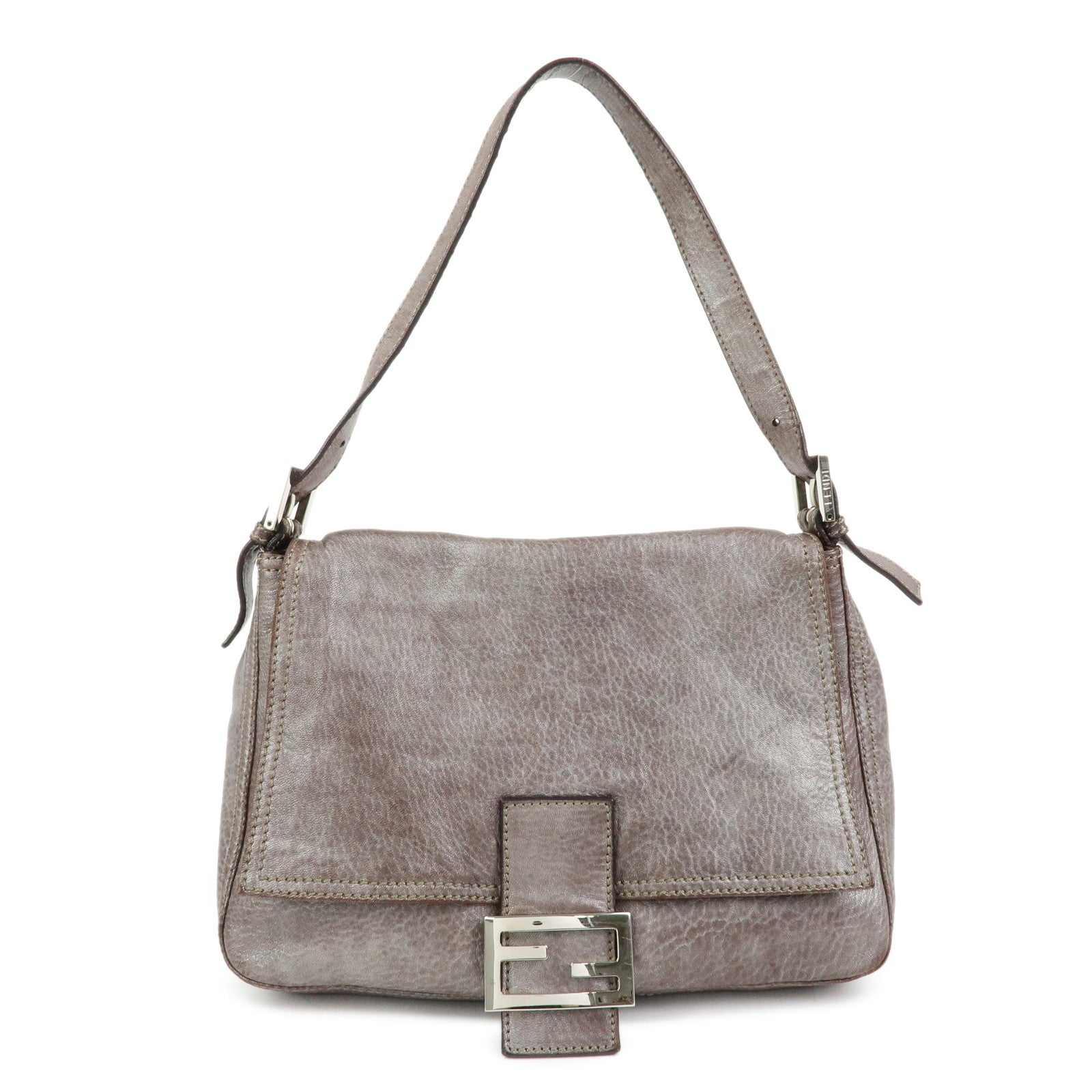 FENDI Mamma Baguette Leather Shoulder Bag Metallic Brown 8BR001