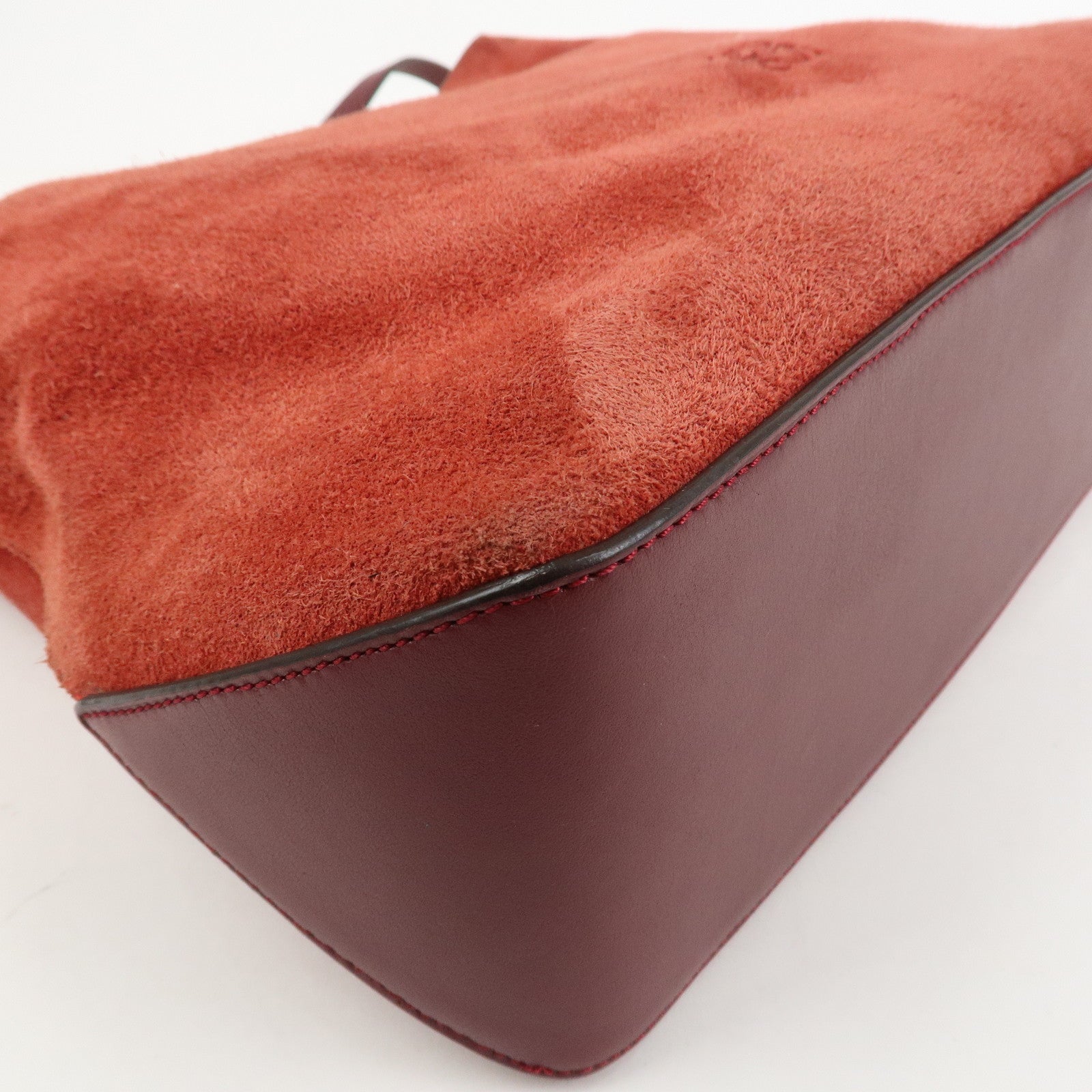 LOEWE Anagram Suede Leather 2Way Bag Shoulder Hand Bag Red 061307