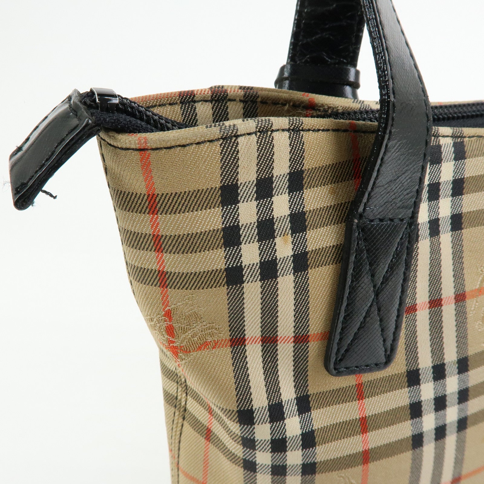 BURBERRY Canvas Leather Nova Plaid Tote Shoulder Bag Beige Black