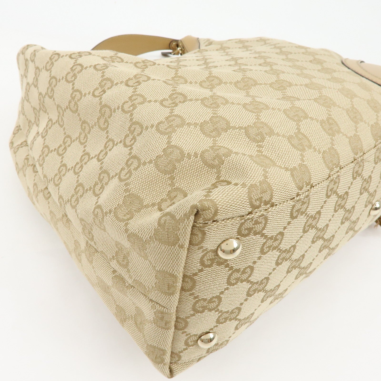 GUCCI Sherry Horsebit GG Canvas Leather Shoulder Bag Beige 232968
