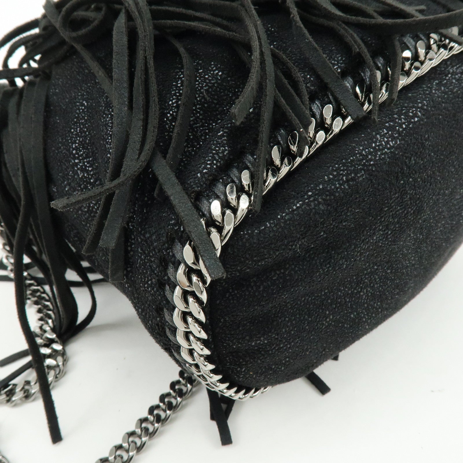 STELLA MCCARTNEY Falabella Fringe Bucket Shoulder Bag Black