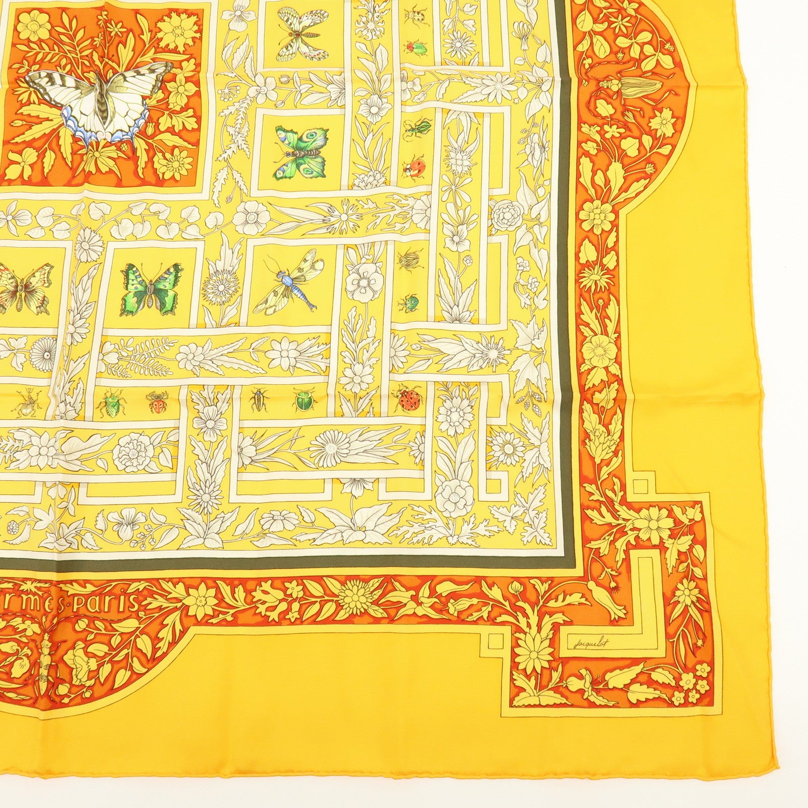 HERMES Carre 90 Silk 100% Joyaux de lete Scarf Yellow Red