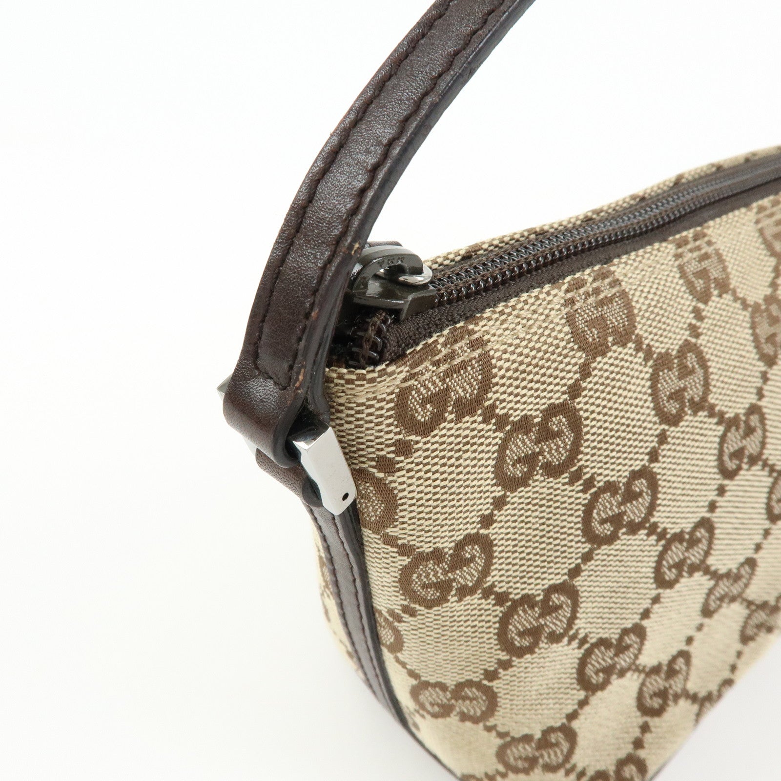 GUCCI Boat Bag GG Canvas Leather Hand Bag Beige Brown 07198