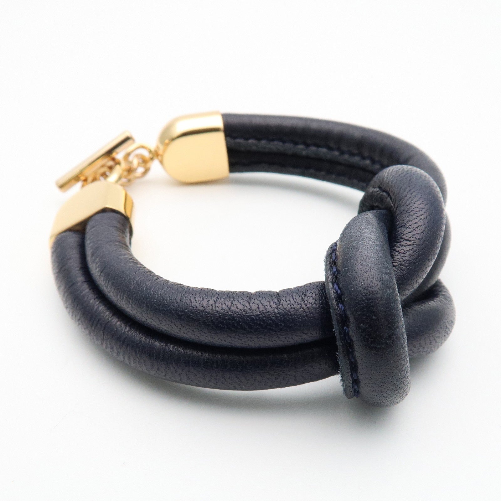 LOEWE Anagram Leather Metal Bracelet Navy Gold