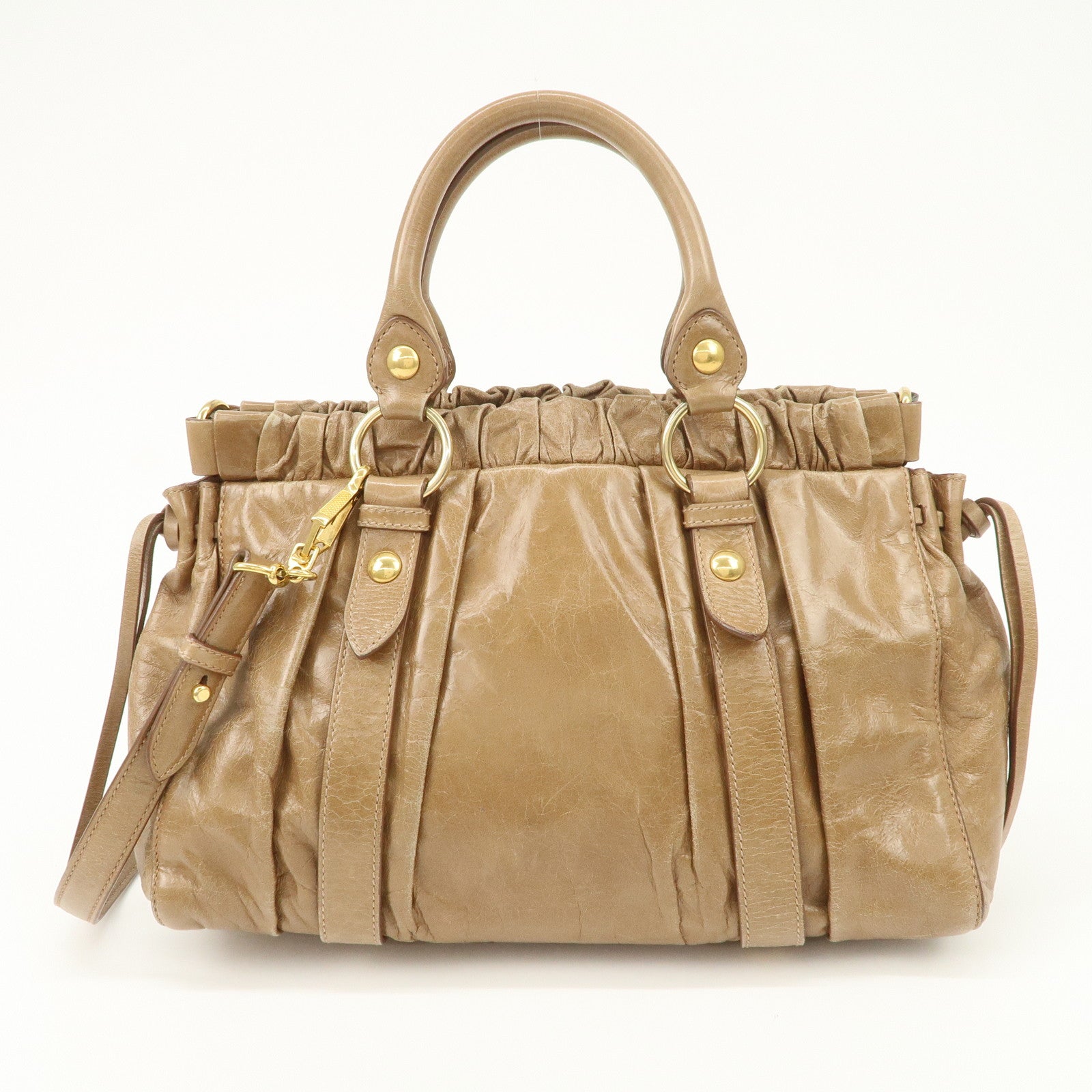 MIU MIU Leather 2Way Bag Hand Bag Shoulder Bag Brown RN0647