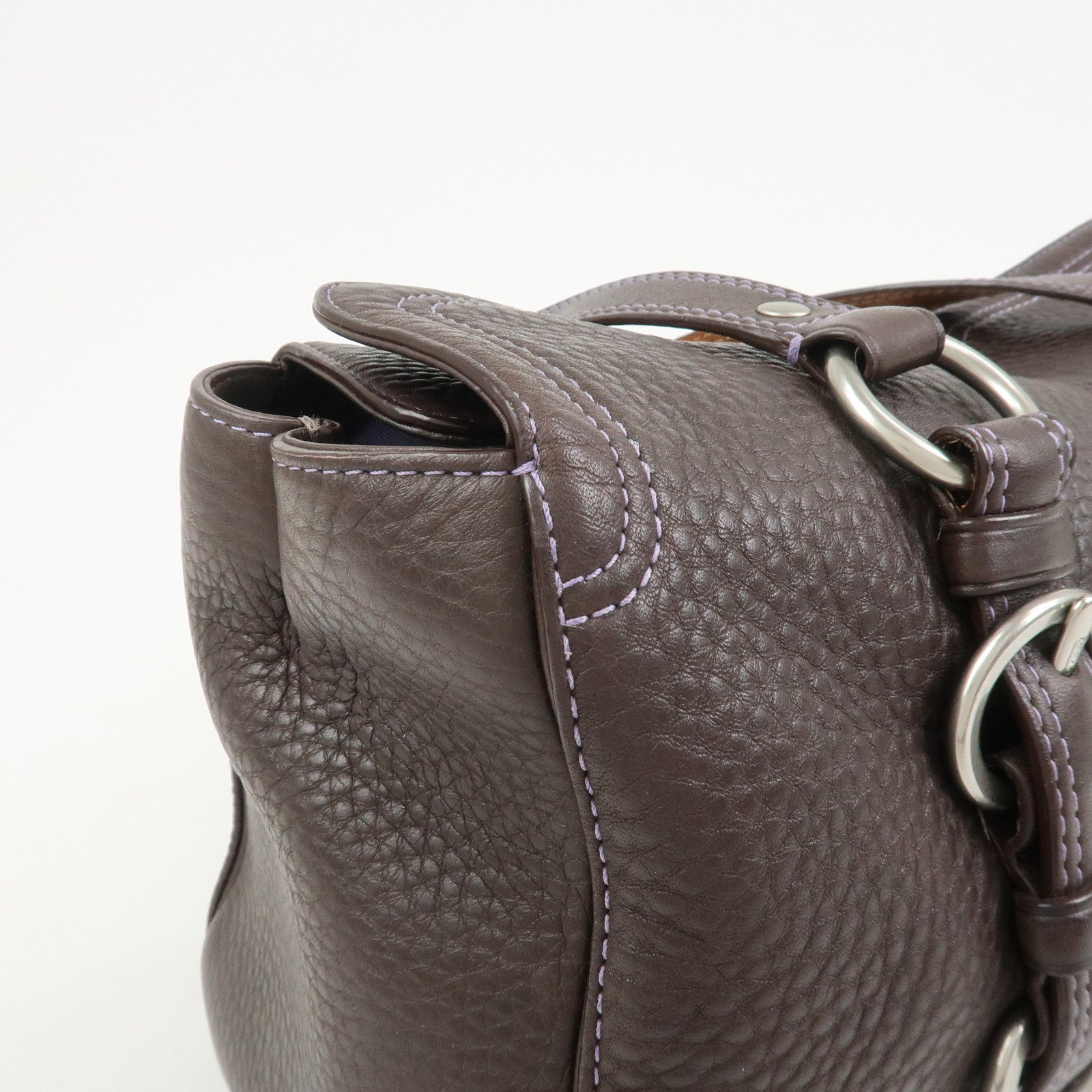 COACH Logo Leather Shoulder Bag Hand Bag Boston Bag Dark Brown
