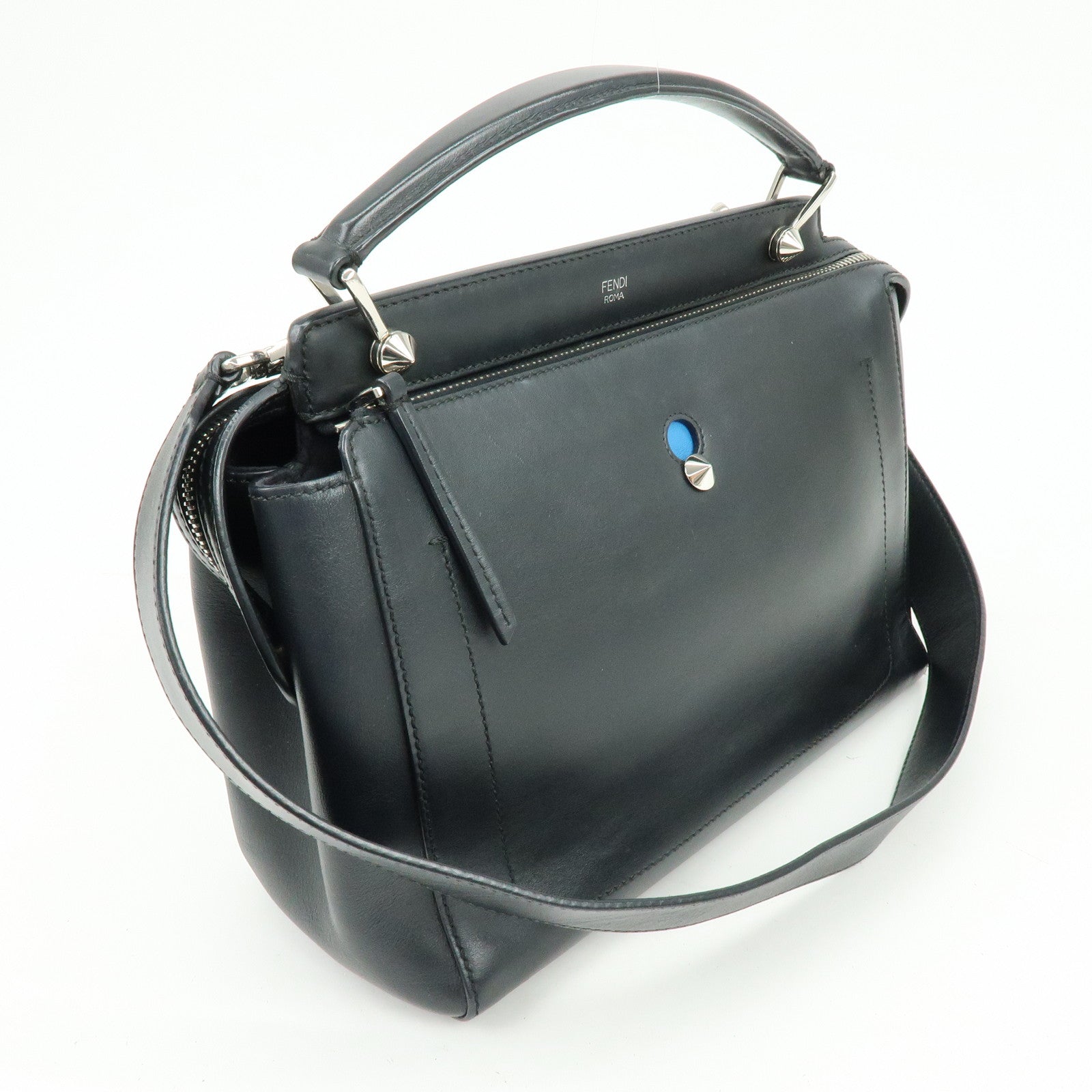 FENDI Dotcom Leather 2WAY Bag Hand Bag Shoulder Bag Black 8BN293