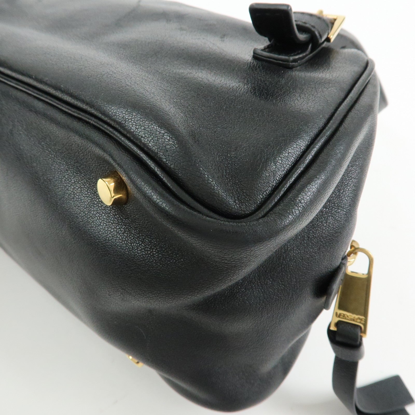 VERSACE Medusa Nappa Leather Bowling Bag Shoulder Bag Black