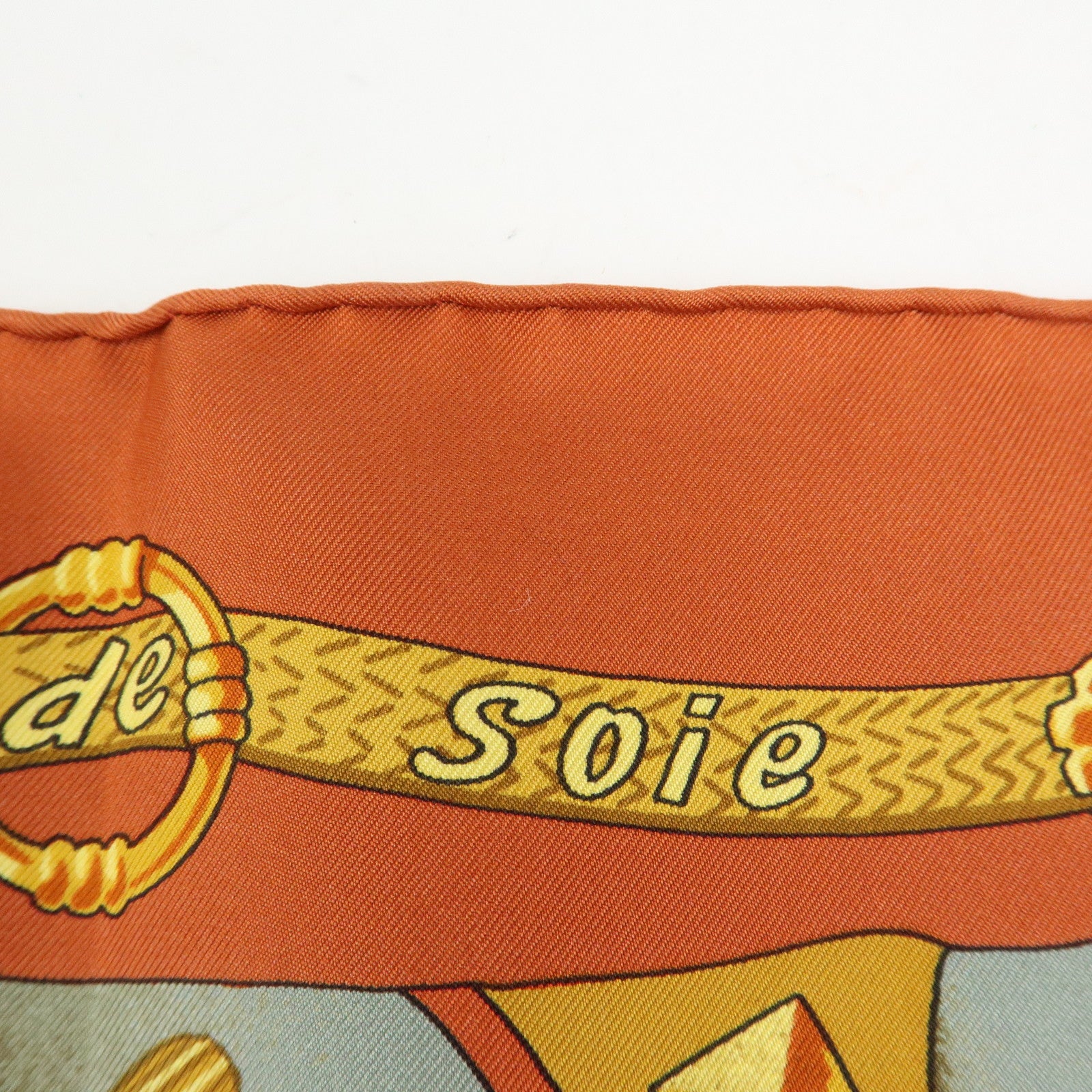 HERMES Carre 90 Silk 100% Soleil de Soie Scarf Gold Brown Blue