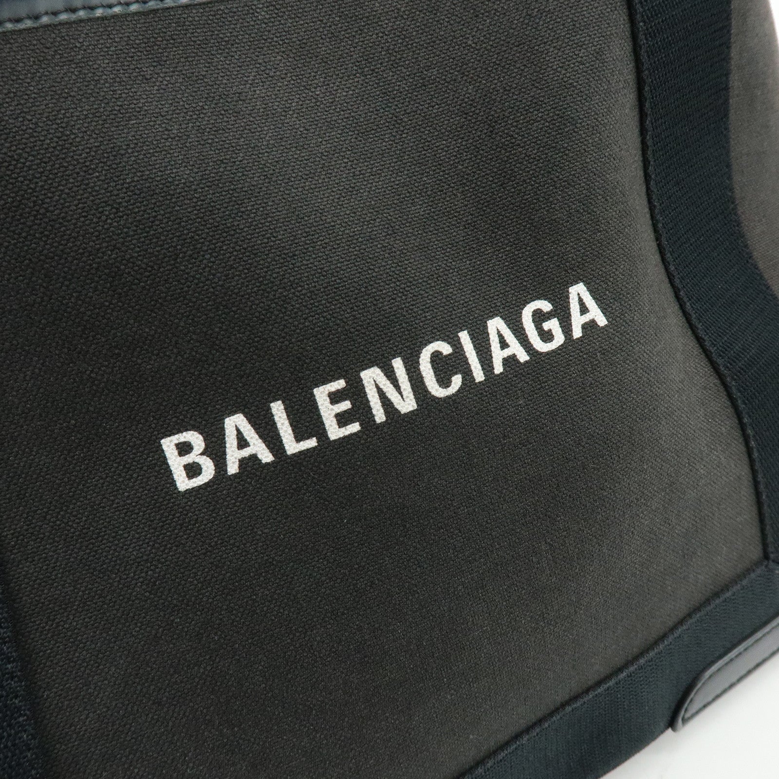 BALENCIAGA Navy Cabas Small Canvas Leather Tote Bag Black 339933