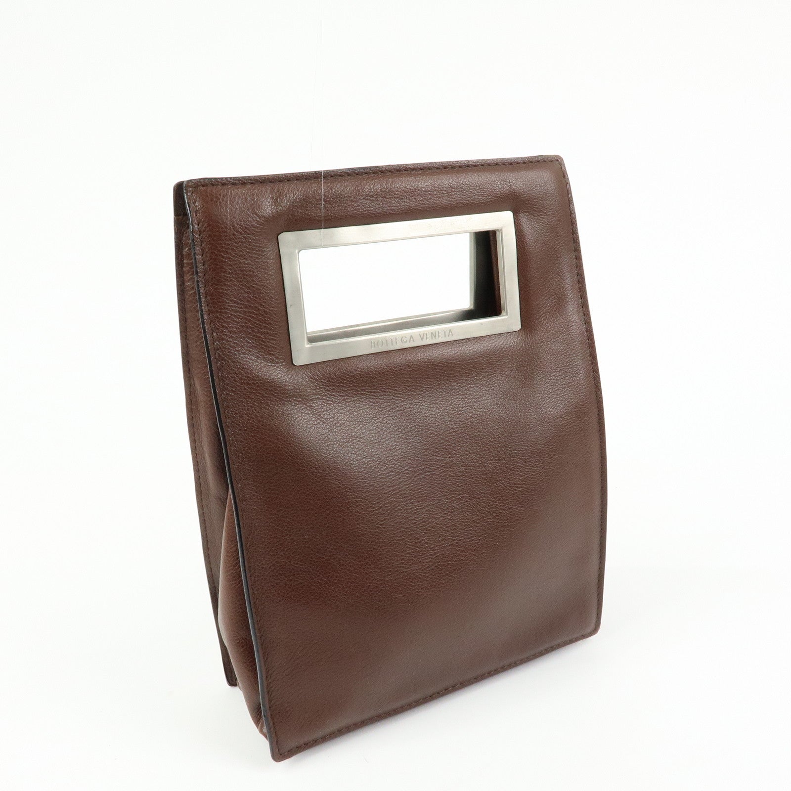 BOTTEGA VENETA Leather Square Hand Bag Brown