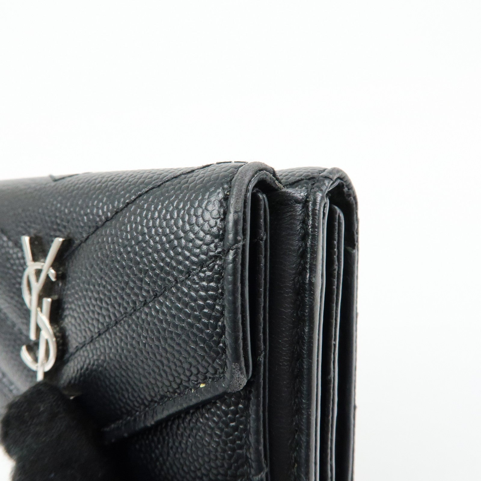 SAINT LAURENT PARIS Cassandre Leather Compact Wallet Black 505118