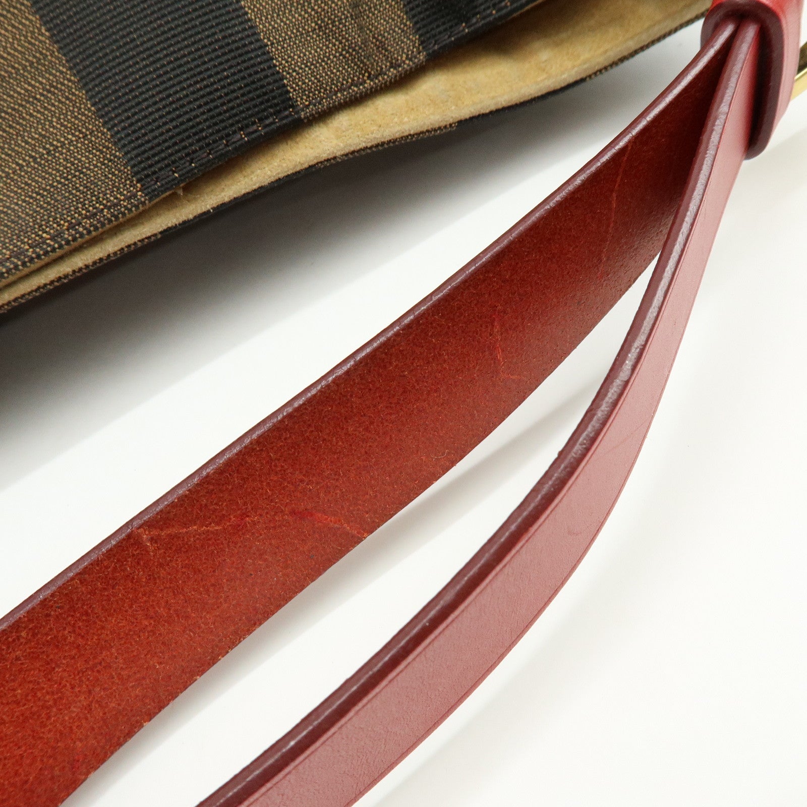 FENDI Pequin Canvas Leather Shoulder Bag Hand Bag Brown Red 8BR653