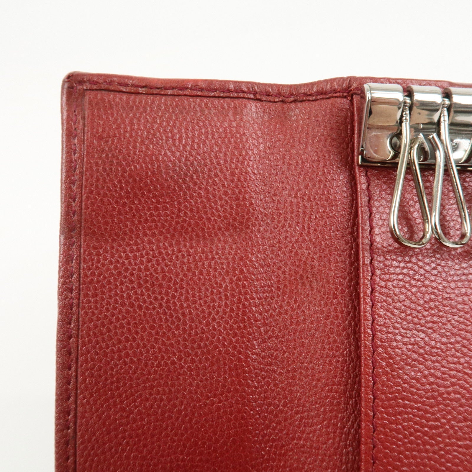 CHANEL COCO Mark Caviaskin Leather 6 Rings Key Case Key Ring Red