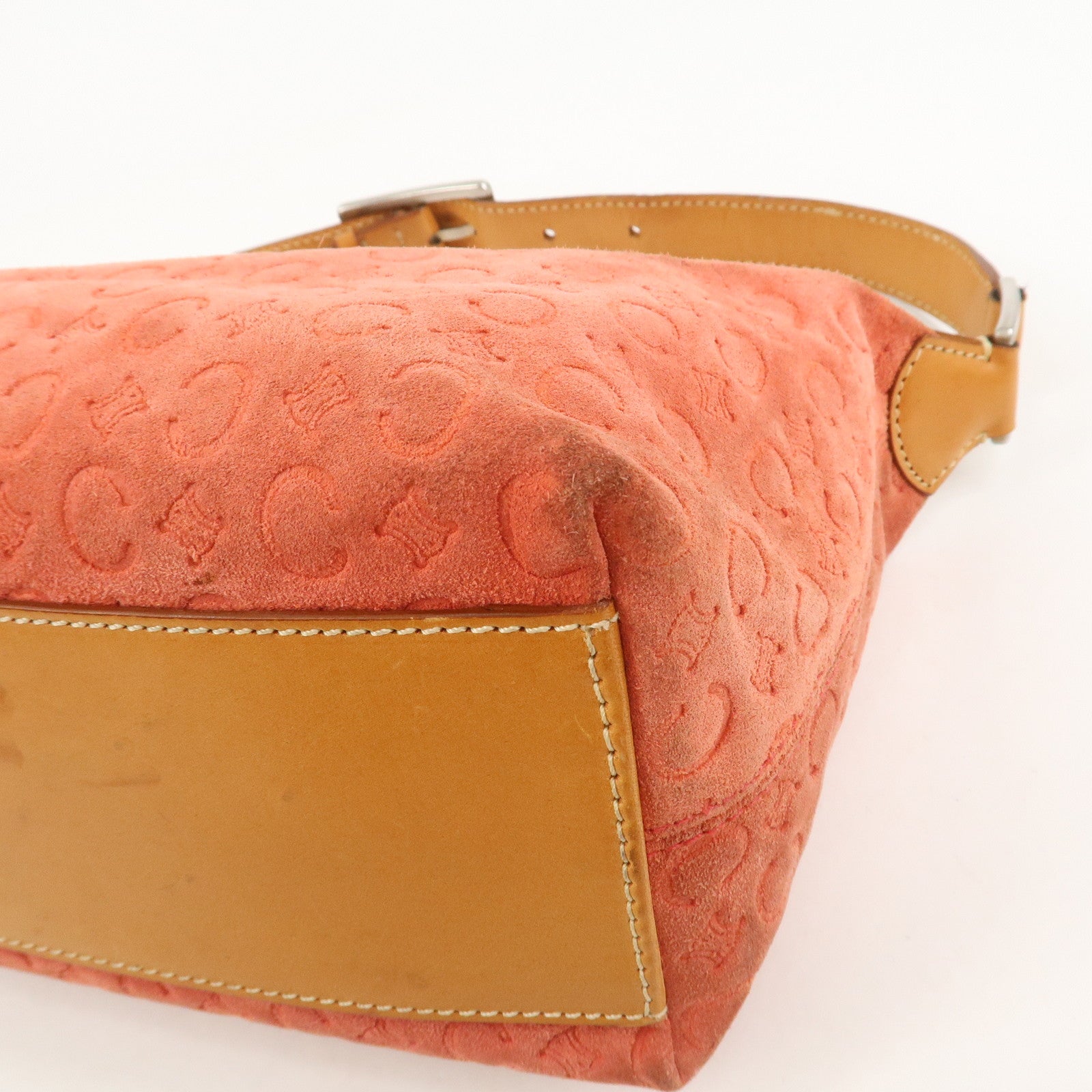 CELINE C Macadam Suede Shoulder Bag Hand Bag Red