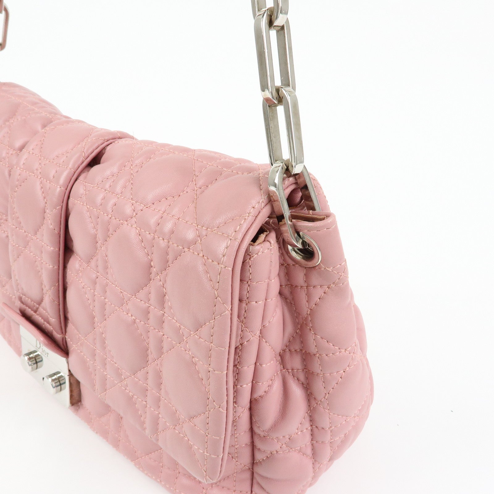 Christian Dior Canage New Lock Lamb Skin Shoulder Bag Hand Bag Pink