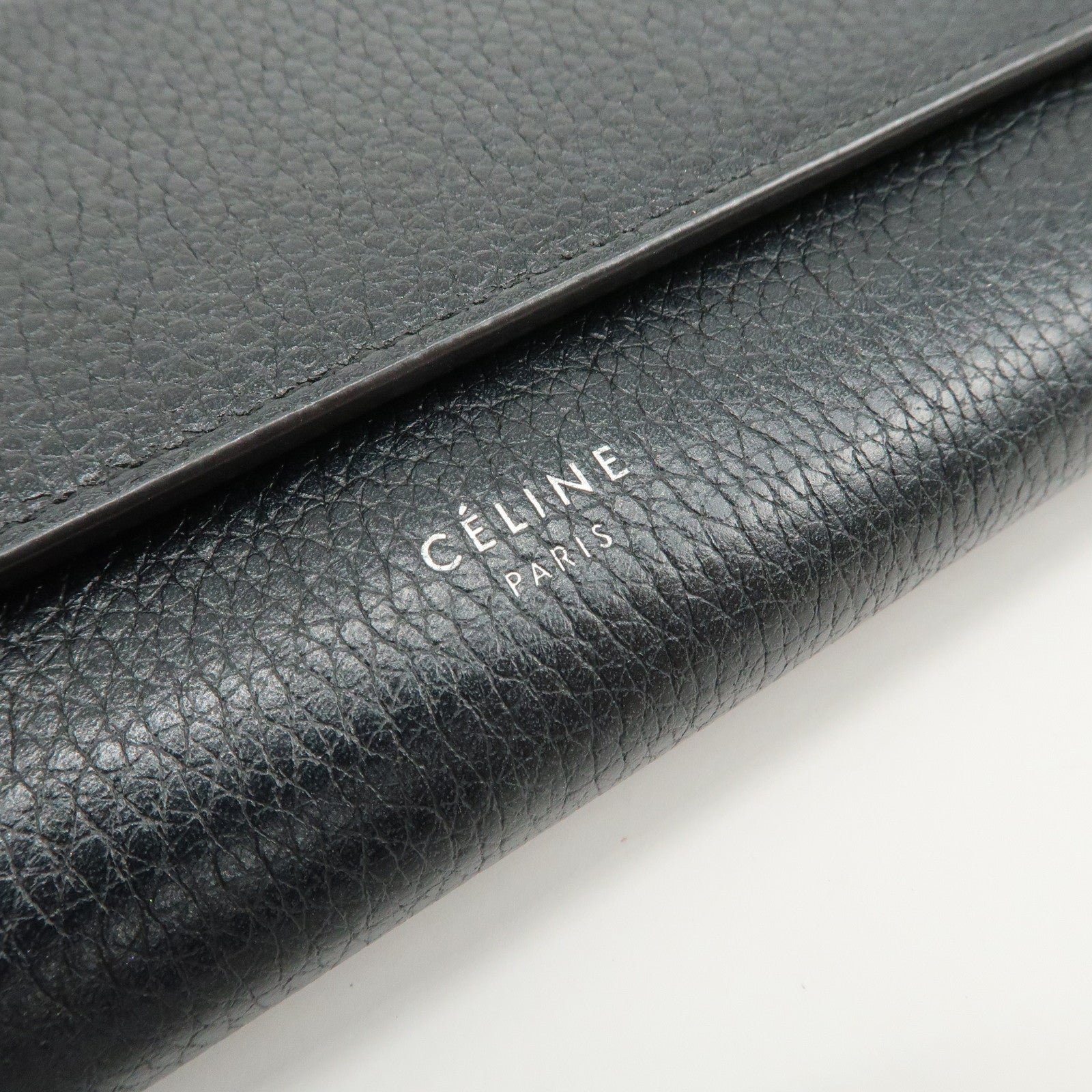 CELINE Logo Glen Calfskin Button Flap Long Wallet Navy