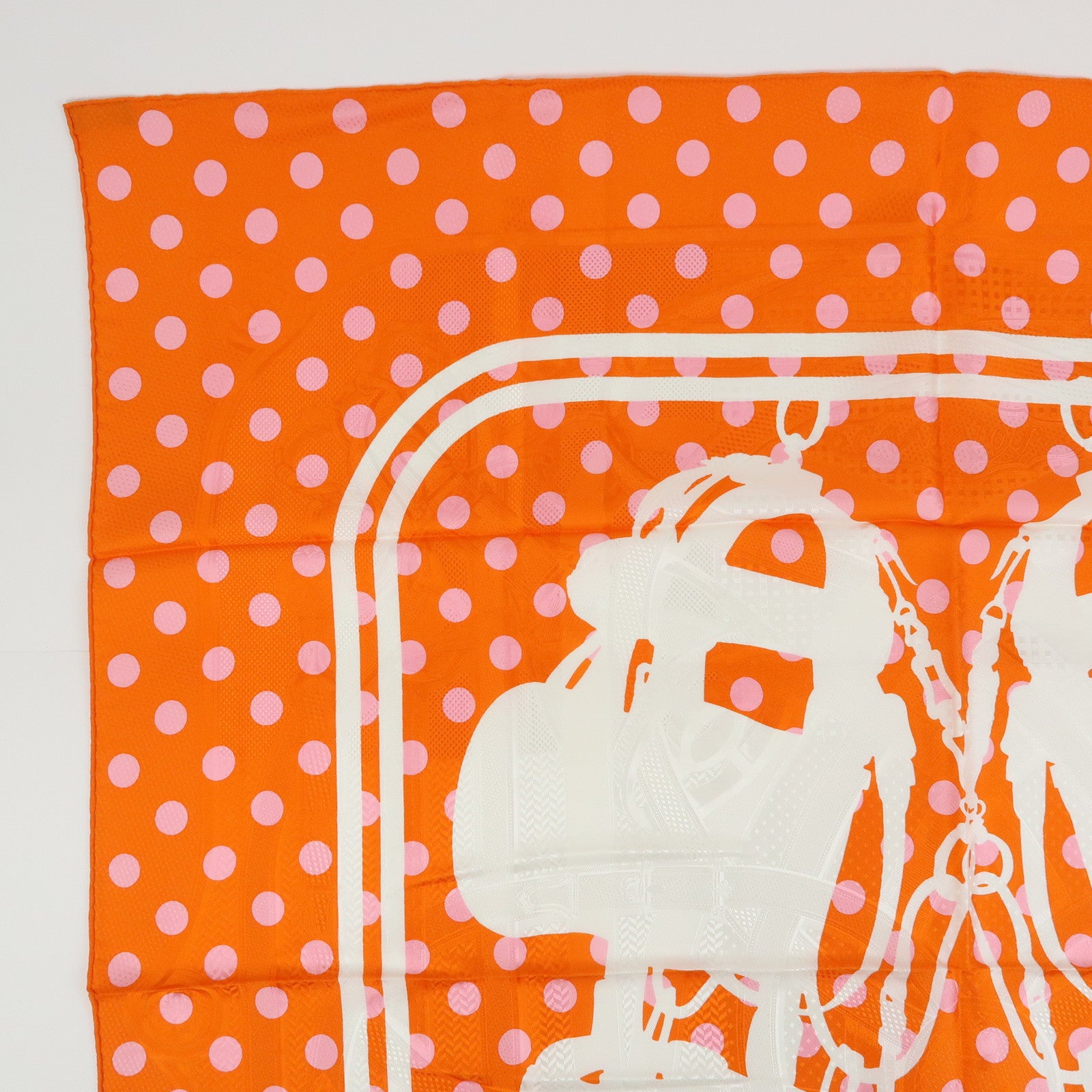 HERMES Carre 90 Silk 100% BRIDES DE GALA Scarf Orange White