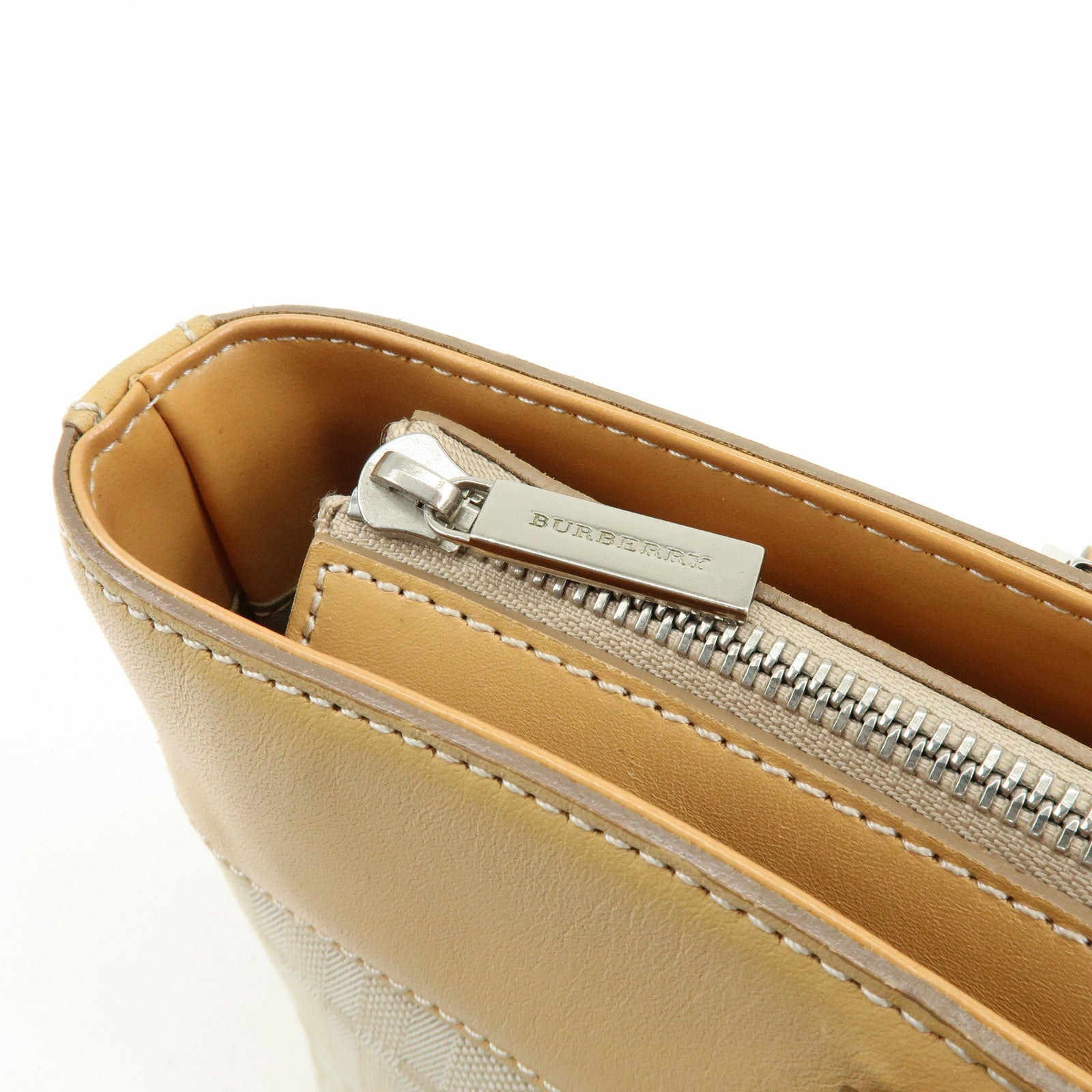 BURBERRY Canvas Leather Hand Bag Tote Bag Beige Light Beige