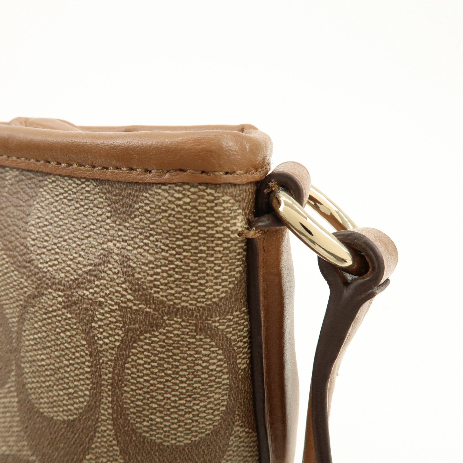 COACH Signature PVC Coated Canvas Leather Shoulder Bag Beige Brown