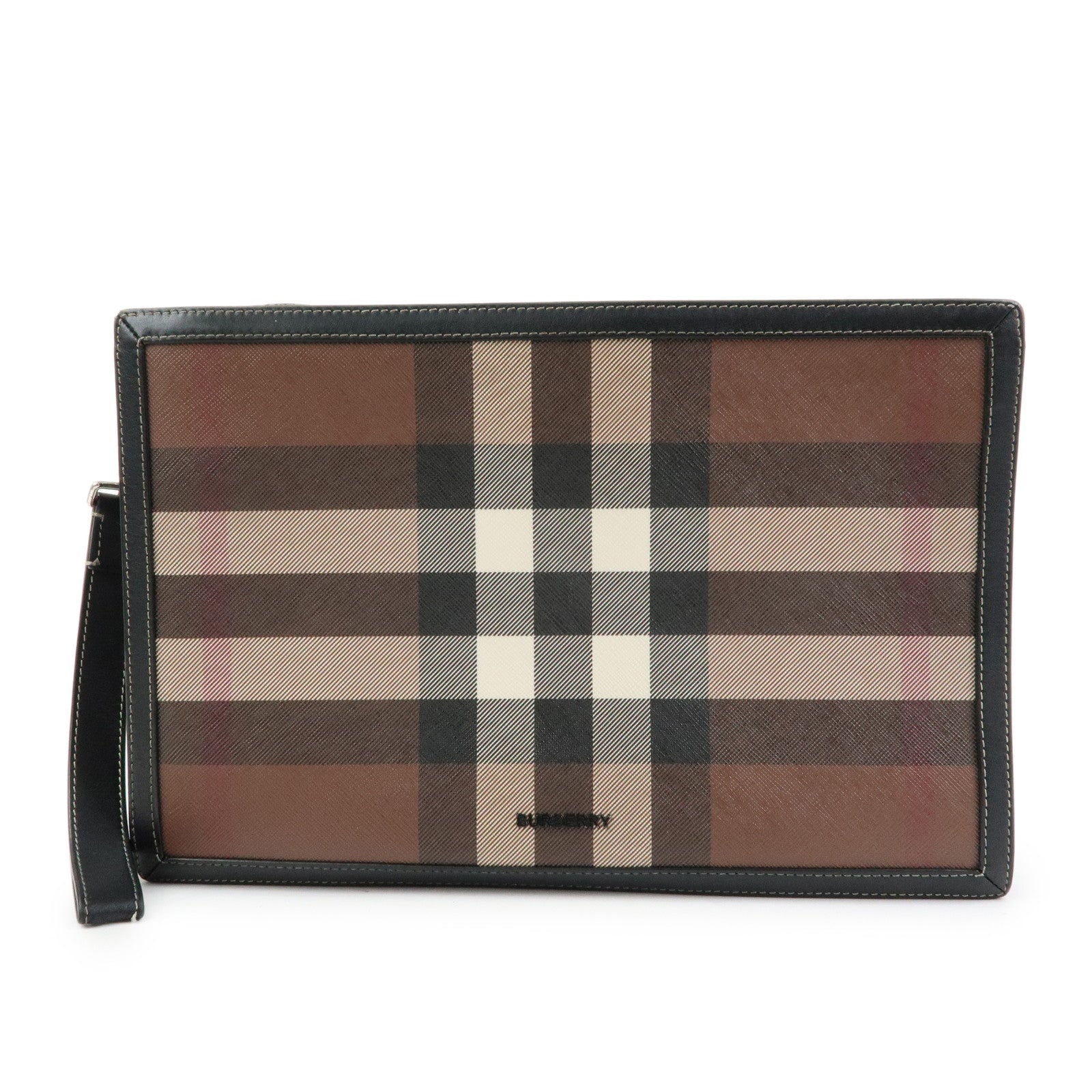 BURBERRY PVC Clutch Bag Flat Pouch Hand Bag Brown Black Ivory