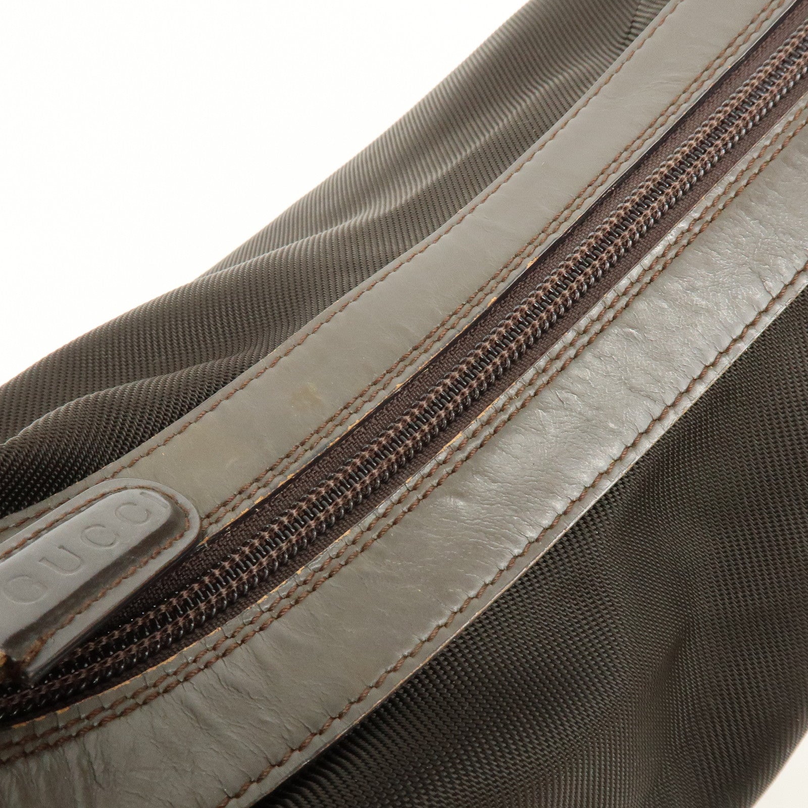 GUCCI Bamboo Nylon Leather Shoulder Bag Hand Bag Brown 000・2214