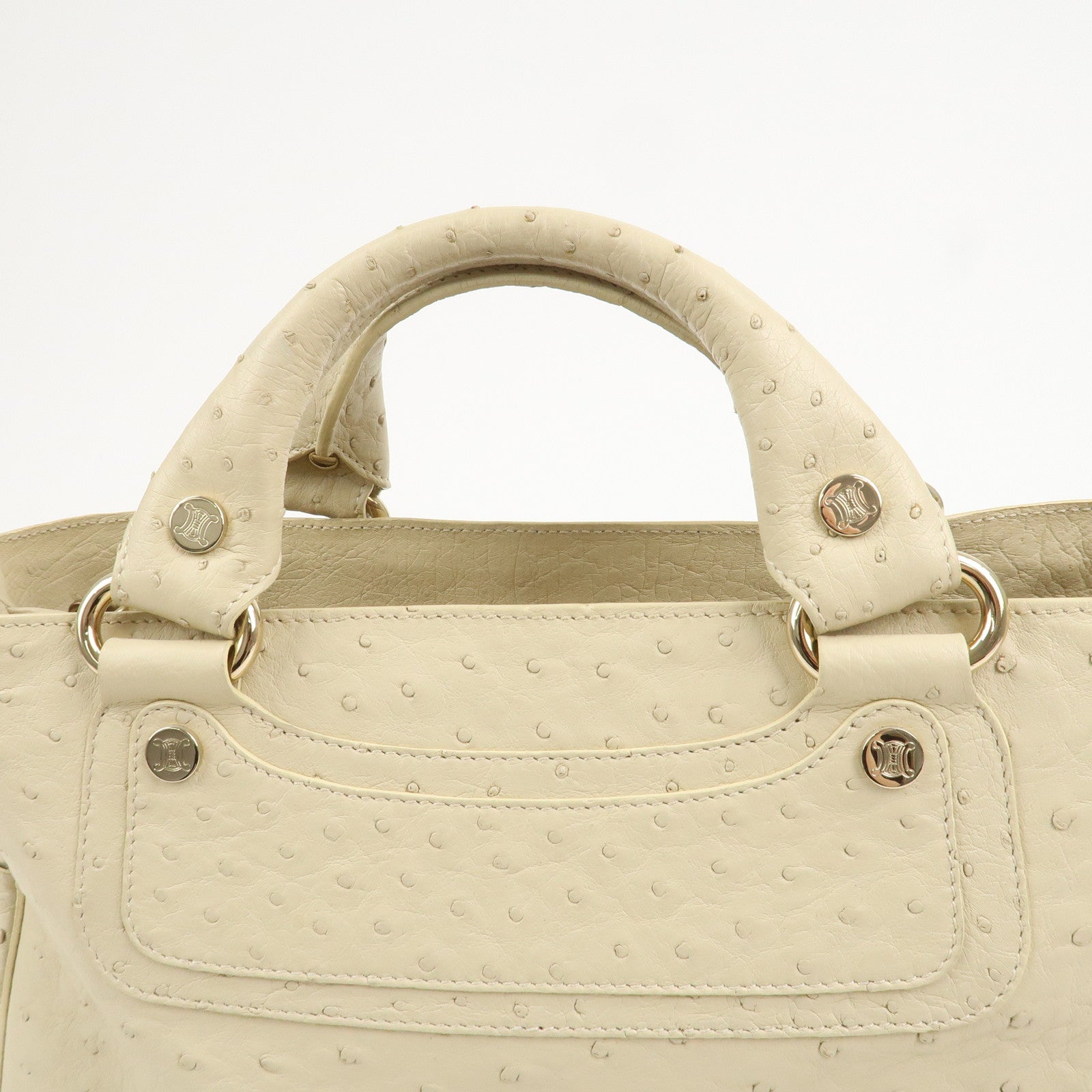 CELINE Ostrich Leather Boogie Bag Hand Bag Tote Bag  Ivory
