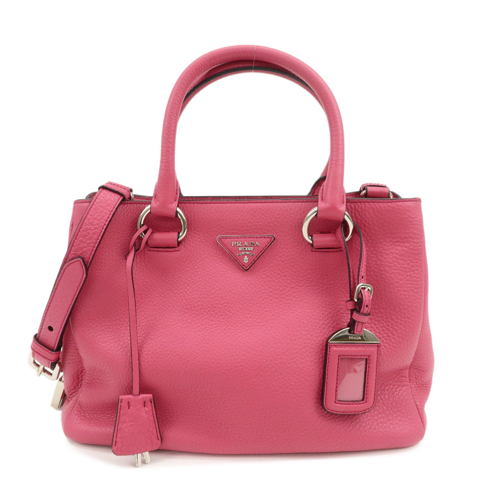 PRADA Triange Logo Leather 2Way Hand Bag Shouldr Bag Pink BN2853