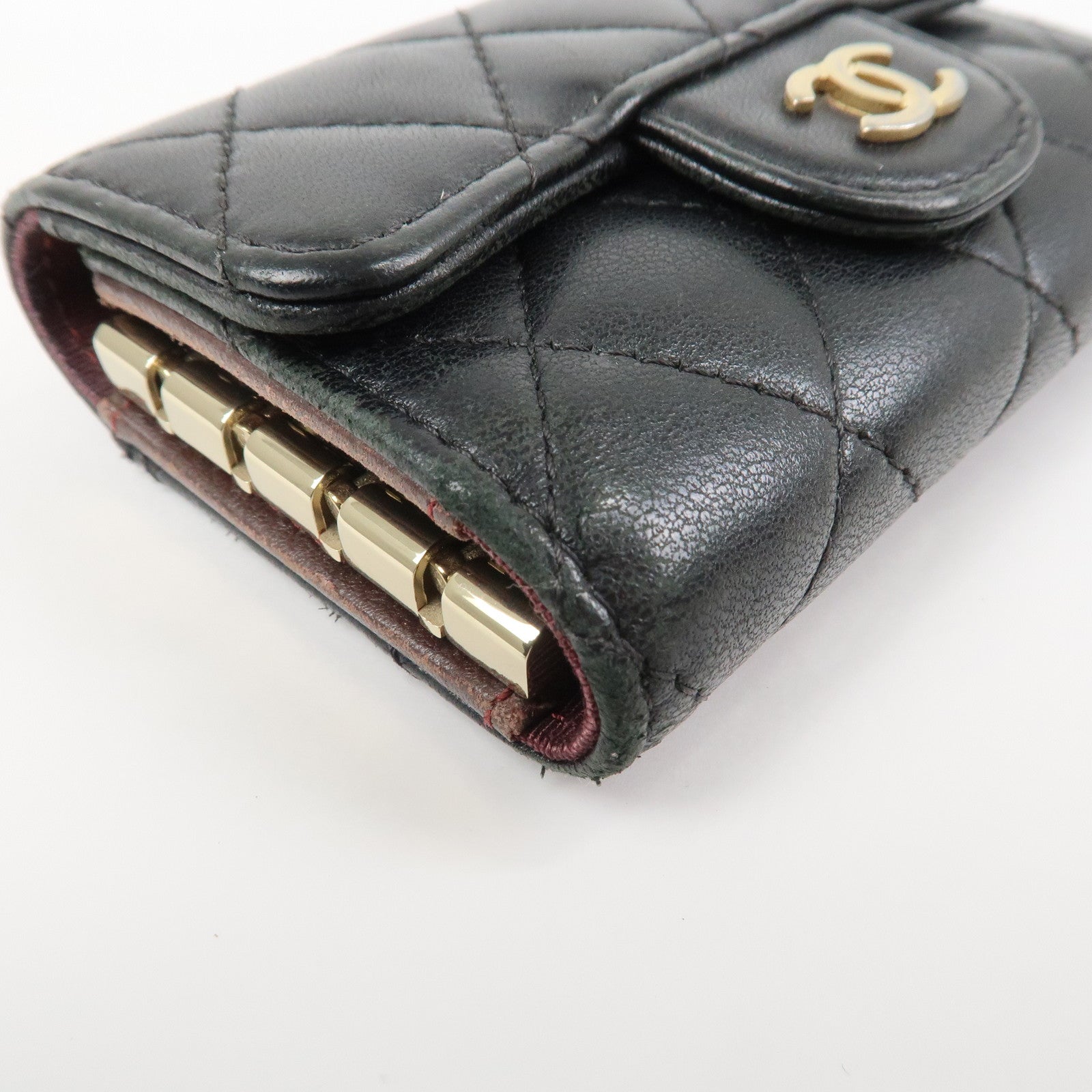 CHANEL COCO Mark Lamb Skin 4 Rings Key Case Black Gold AP0222