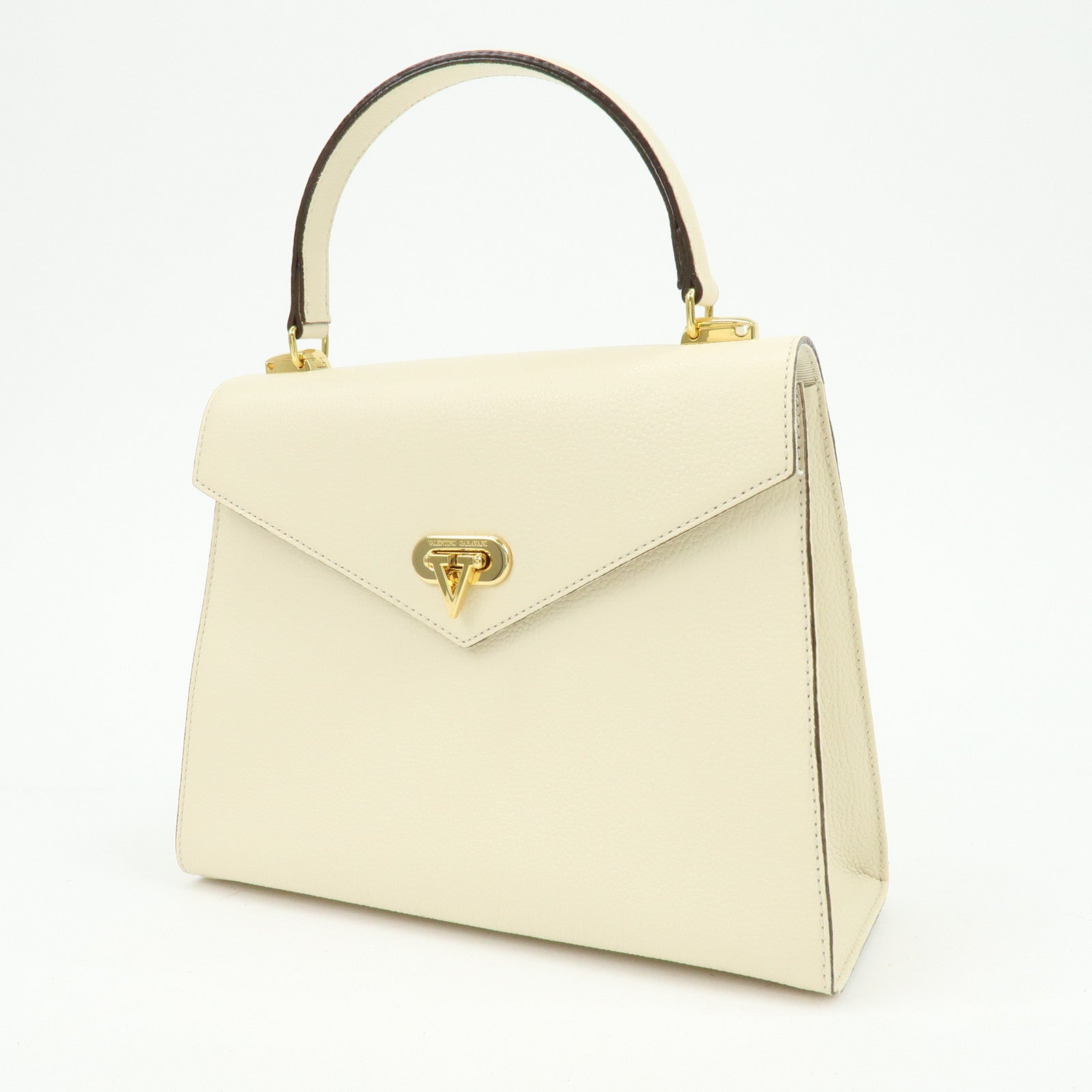 VALENTINO GARAVANI V Logo Leather Hand Bag Ivory