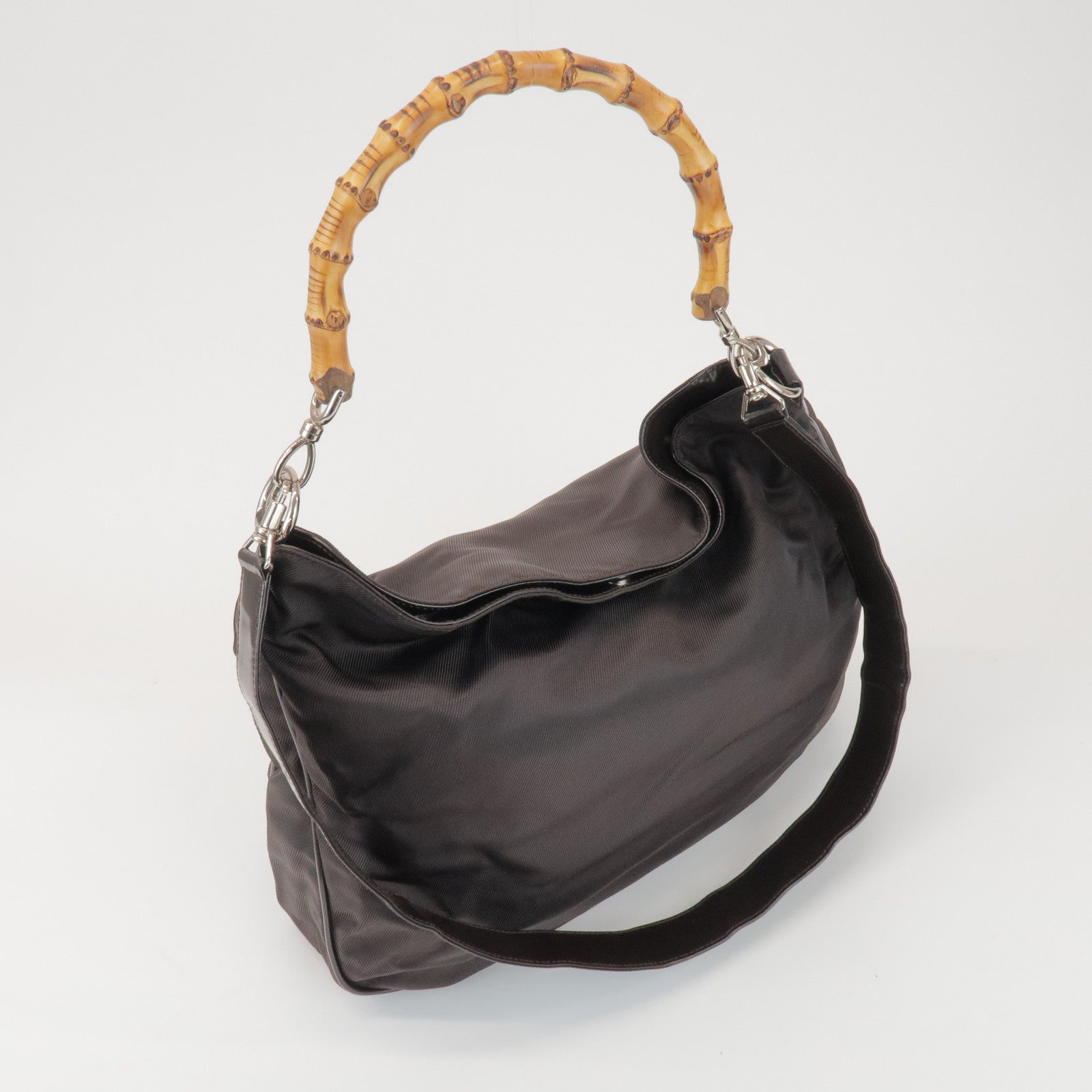 GUCCI Bamboo Nylon Canvas Leather 2Way Hand Shoulder Bag 001.2404