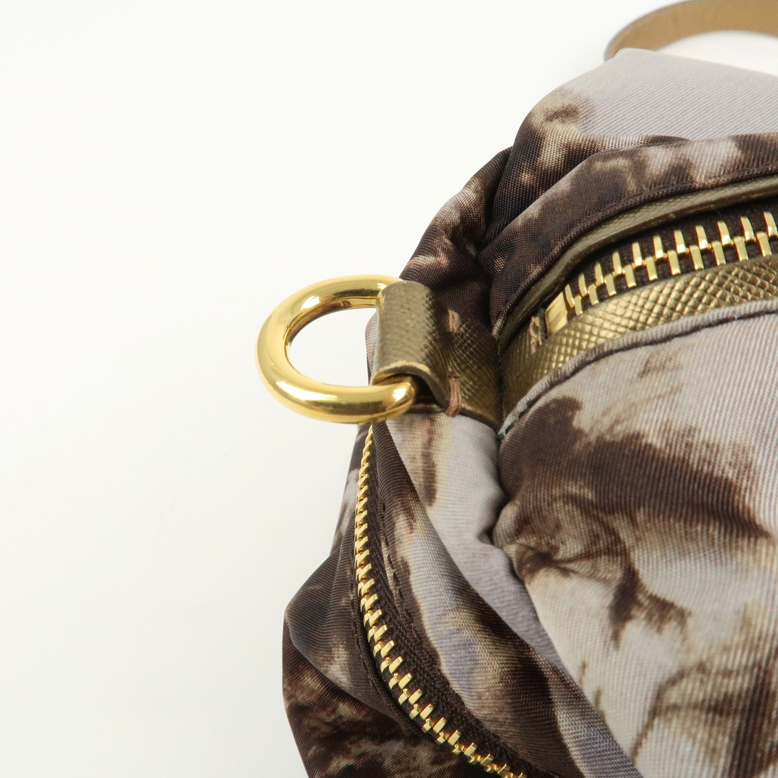 PRADA Logo Nylon Leather Boston Bag Shoulder Bag Gray Gold BL0567